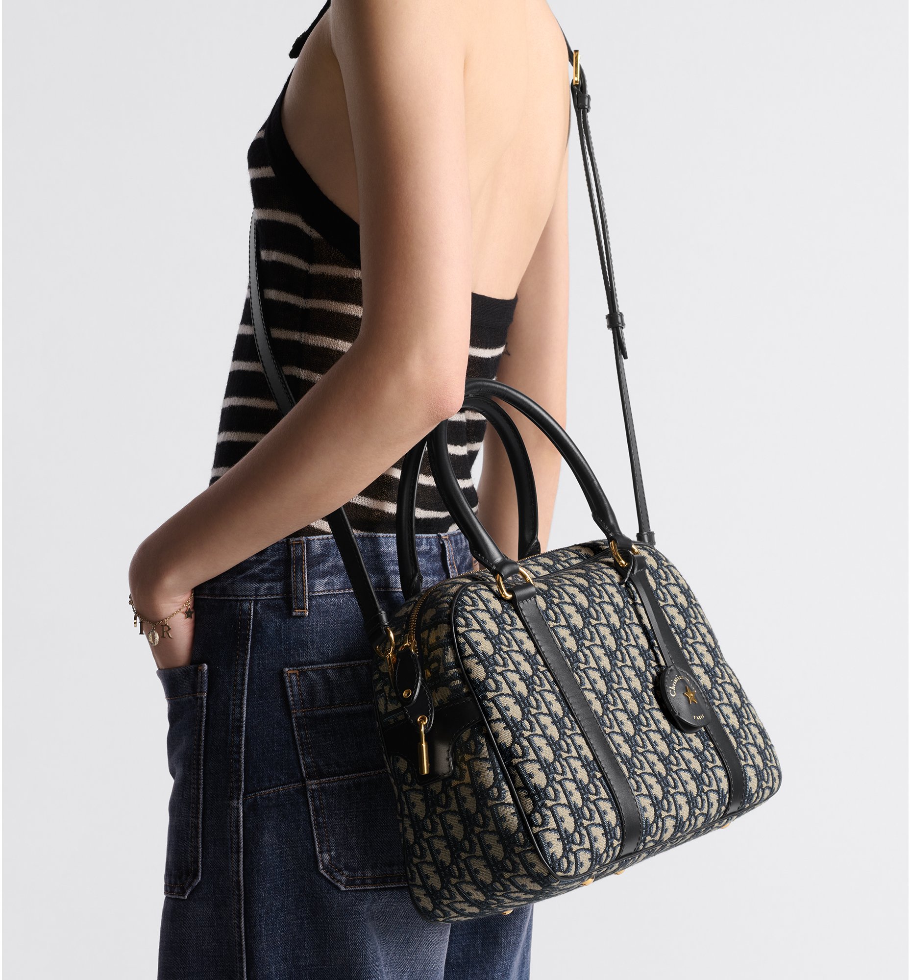 Large D Vibe Bowling Bag Blue Dior Oblique Jacquard DIOR
