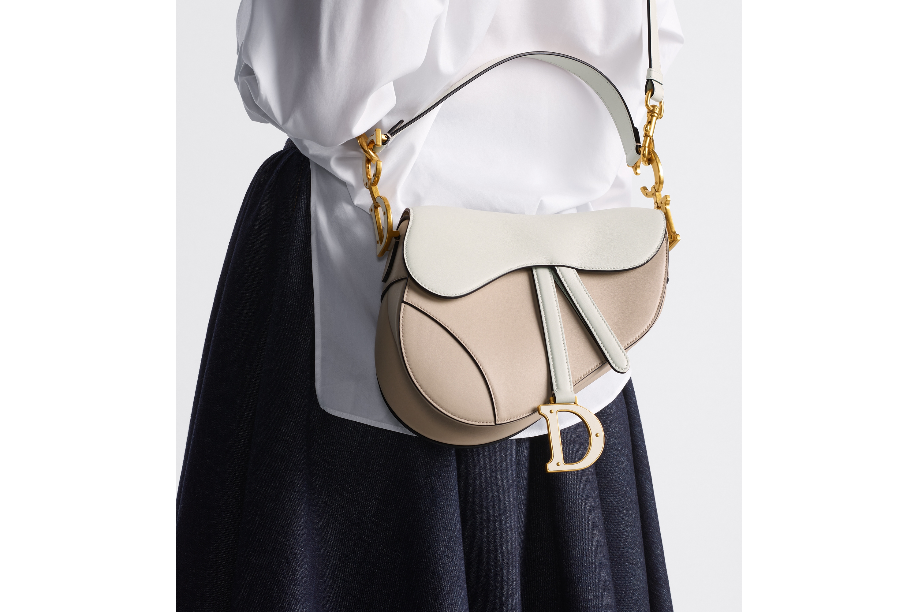 Saddle Bag with Strap Two-Tone Latte and Trench Beige Supple