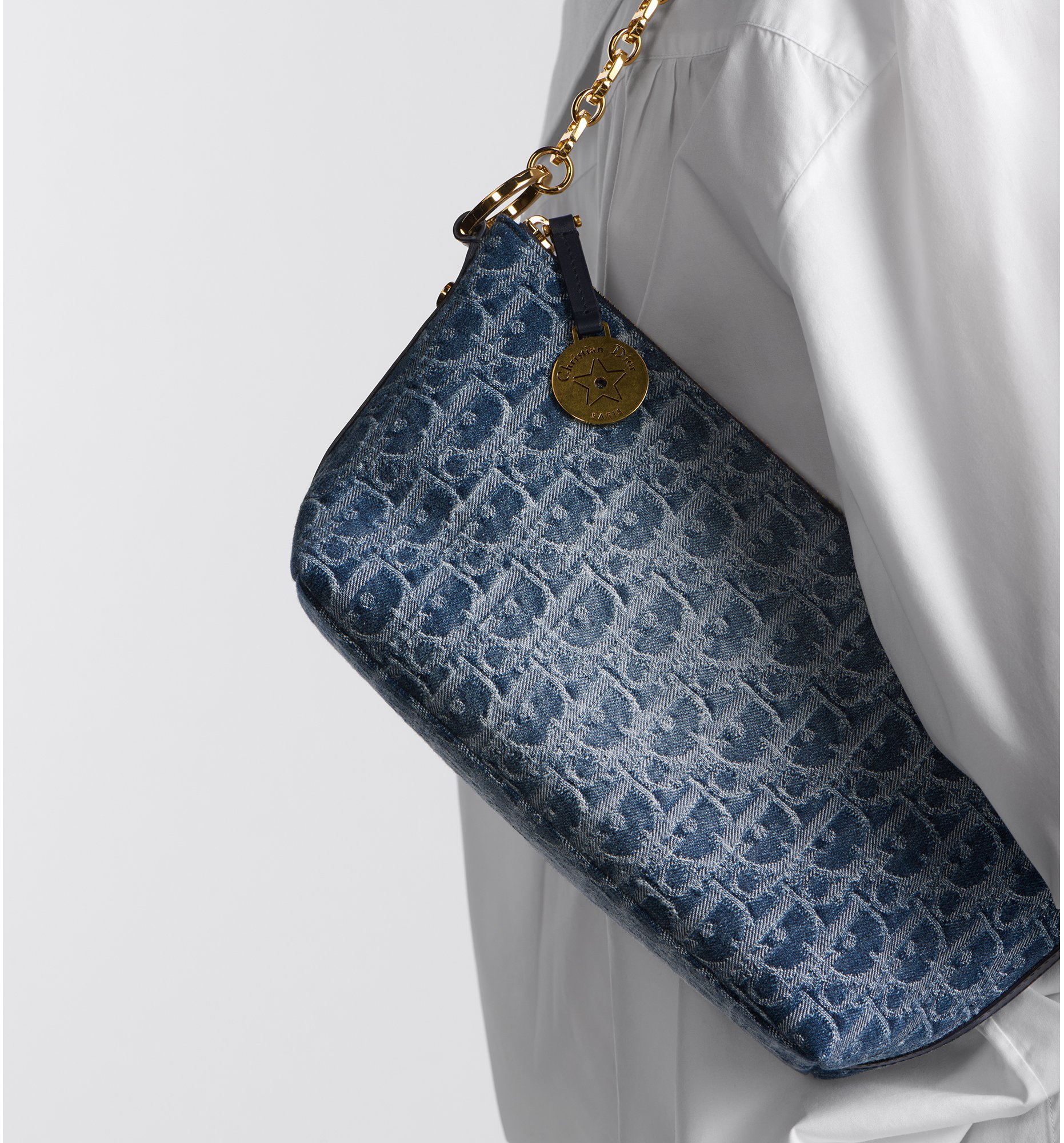 Diorstar Hobo Bag with Chain Blue Denim Dior Oblique Jacquard | DIOR