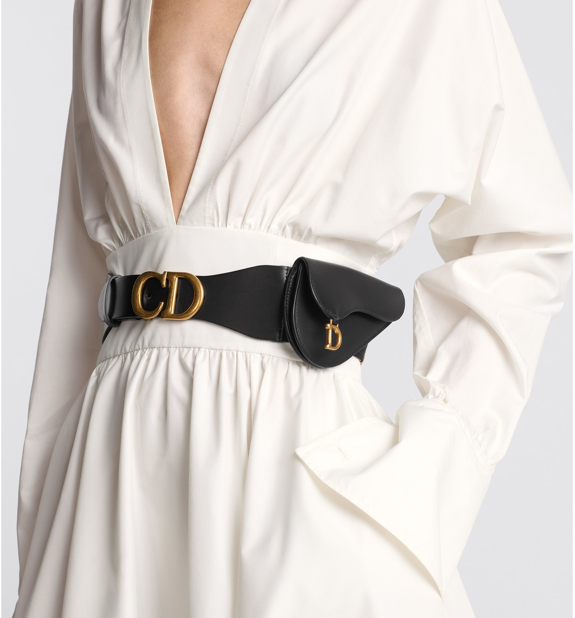 Saddle Belt with Pouch Matte Black Supple Calfskin and Black Technical Fabric 60 MM DIOR