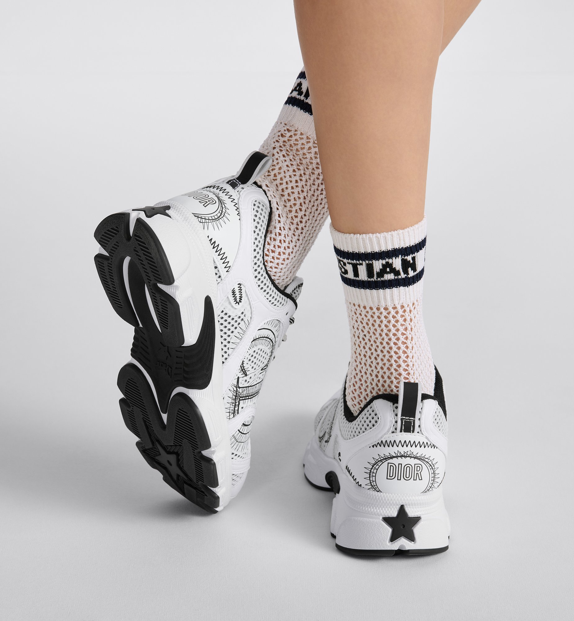 Dior Chrono Sneaker Mesh with White and Black Leather-Effect Dior Chrono Sneaker Mesh with White and Black Leather-Effect