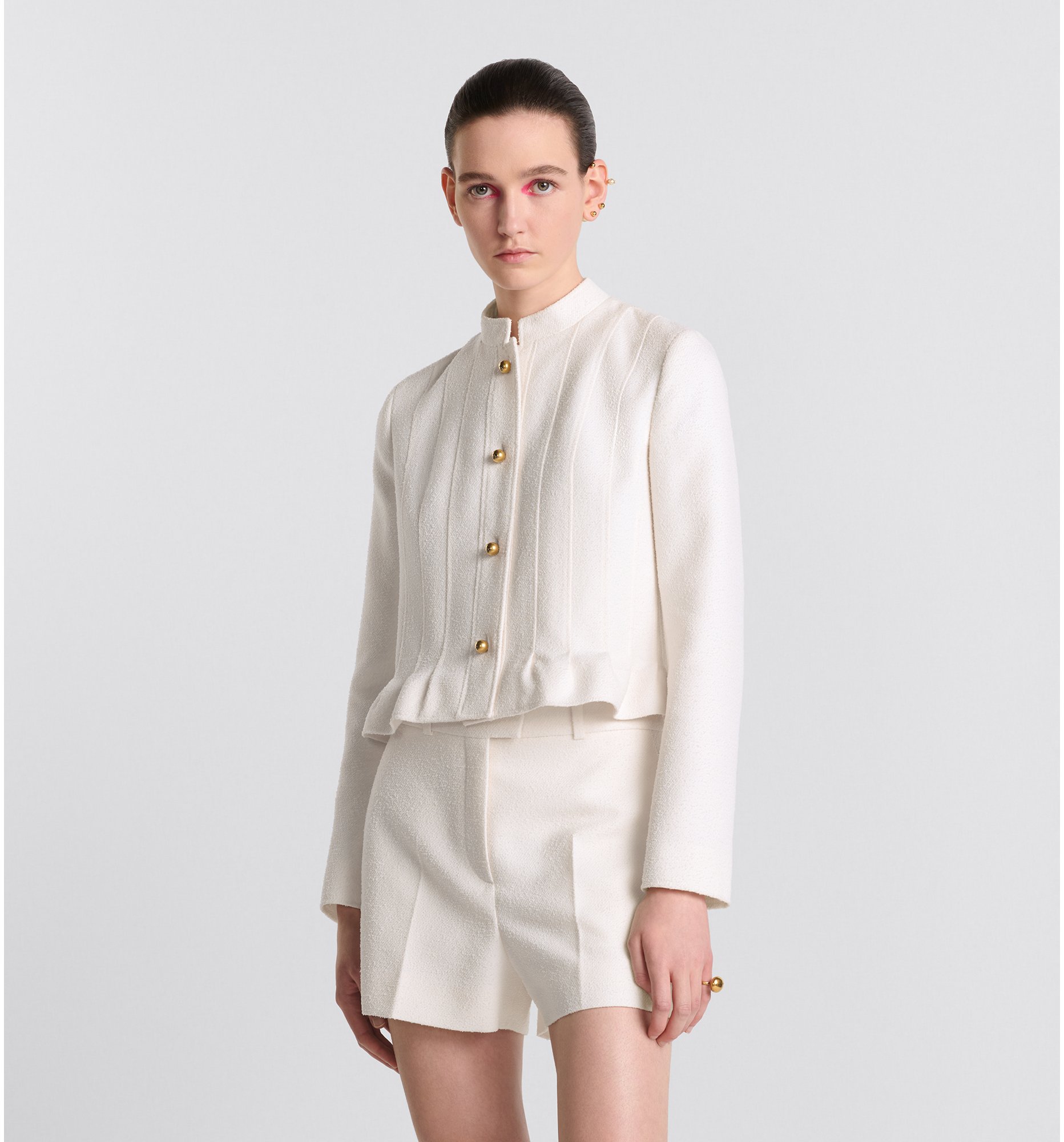 Peplum Jacket Ecru Virgin Wool and Cotton Boucle Blend DIOR