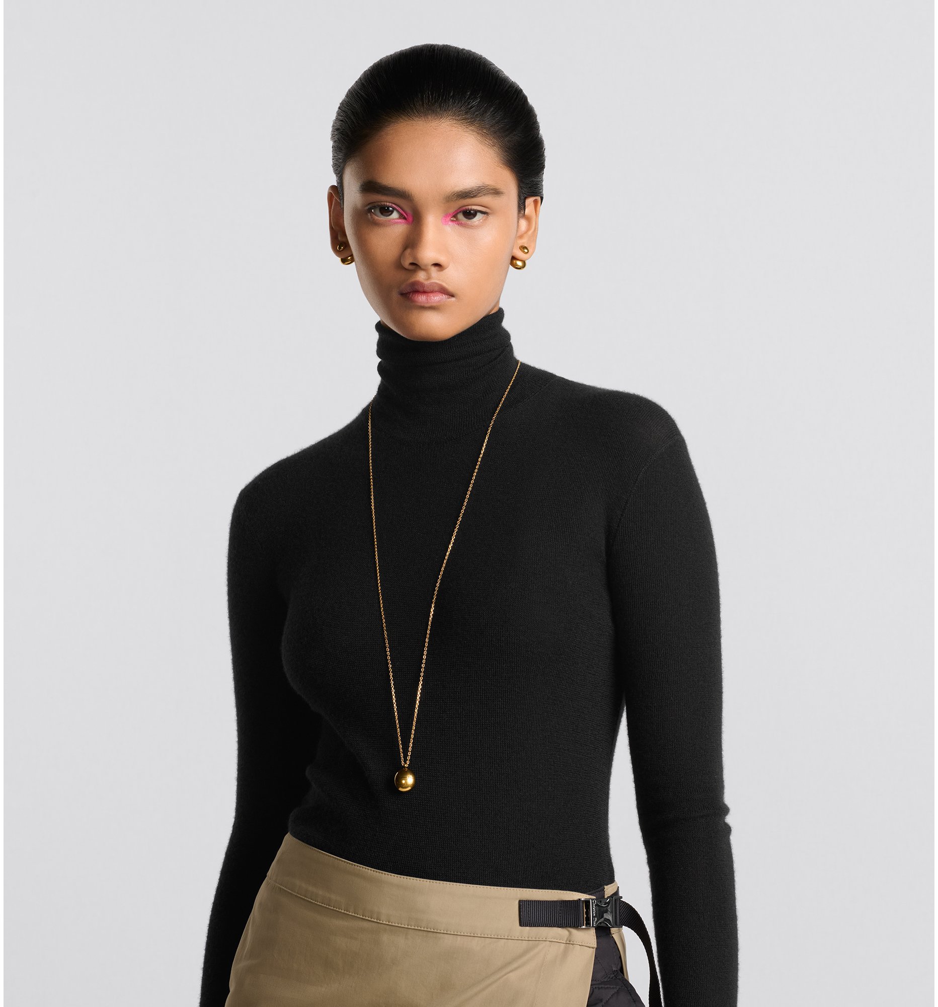 Turtleneck Sweater Black Cashmere and Silk Ribbed Knit DIOR