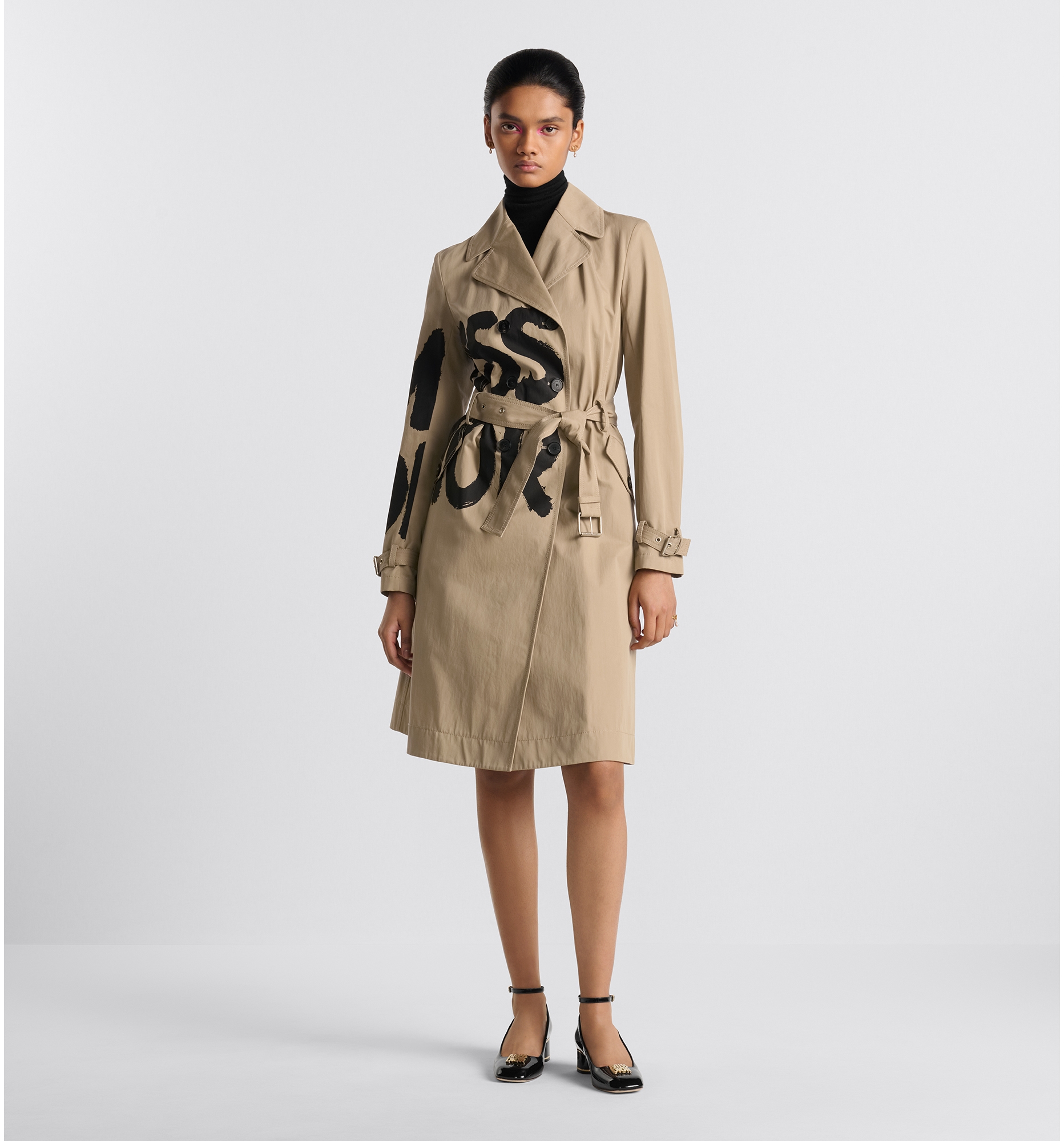 Trench Coat Beige Cotton Gabardine with Black Miss Dior Graffiti Motif DIOR