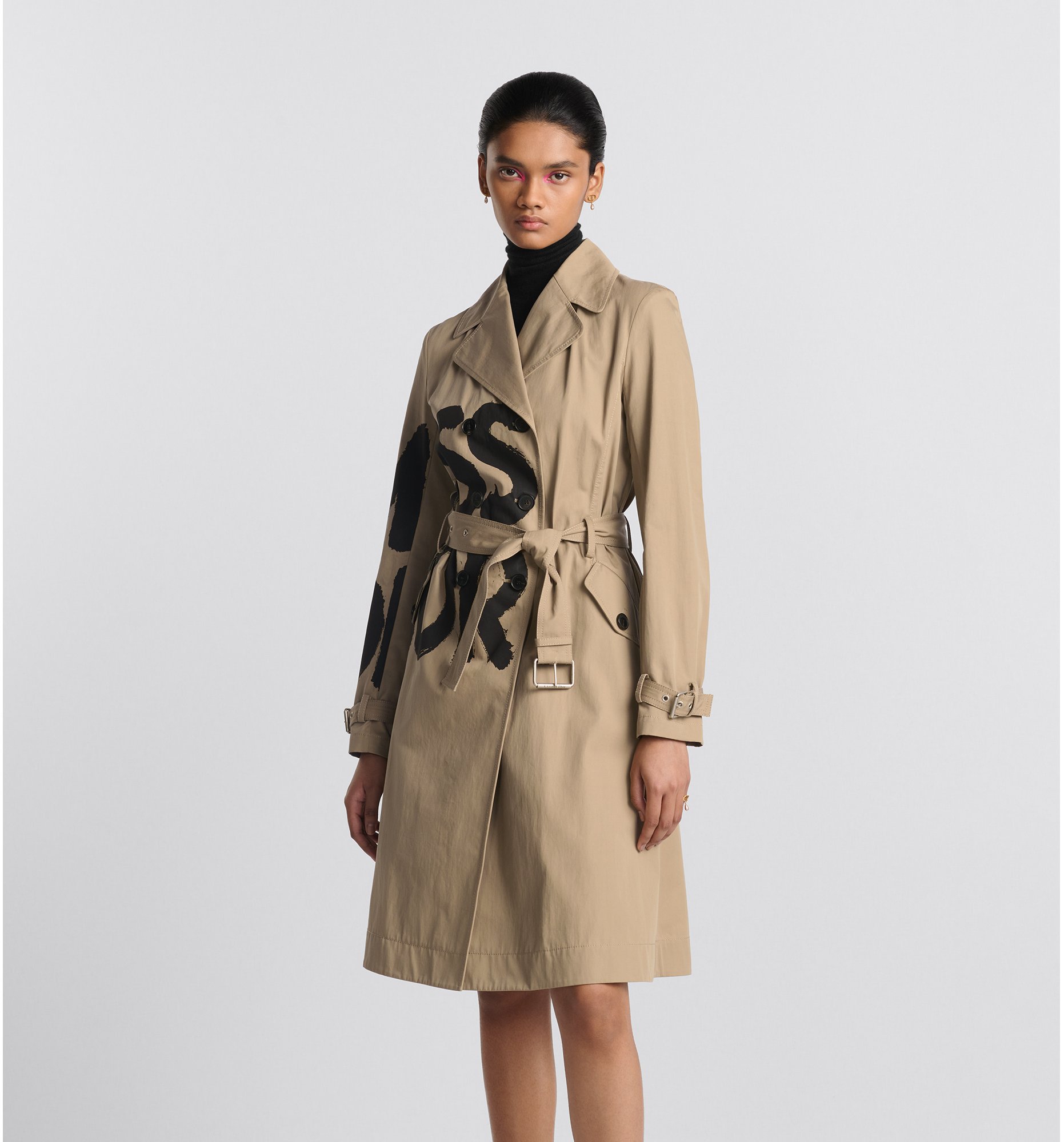 Trench Coat Beige Cotton Gabardine with Black Miss Dior Graffiti Motif DIOR