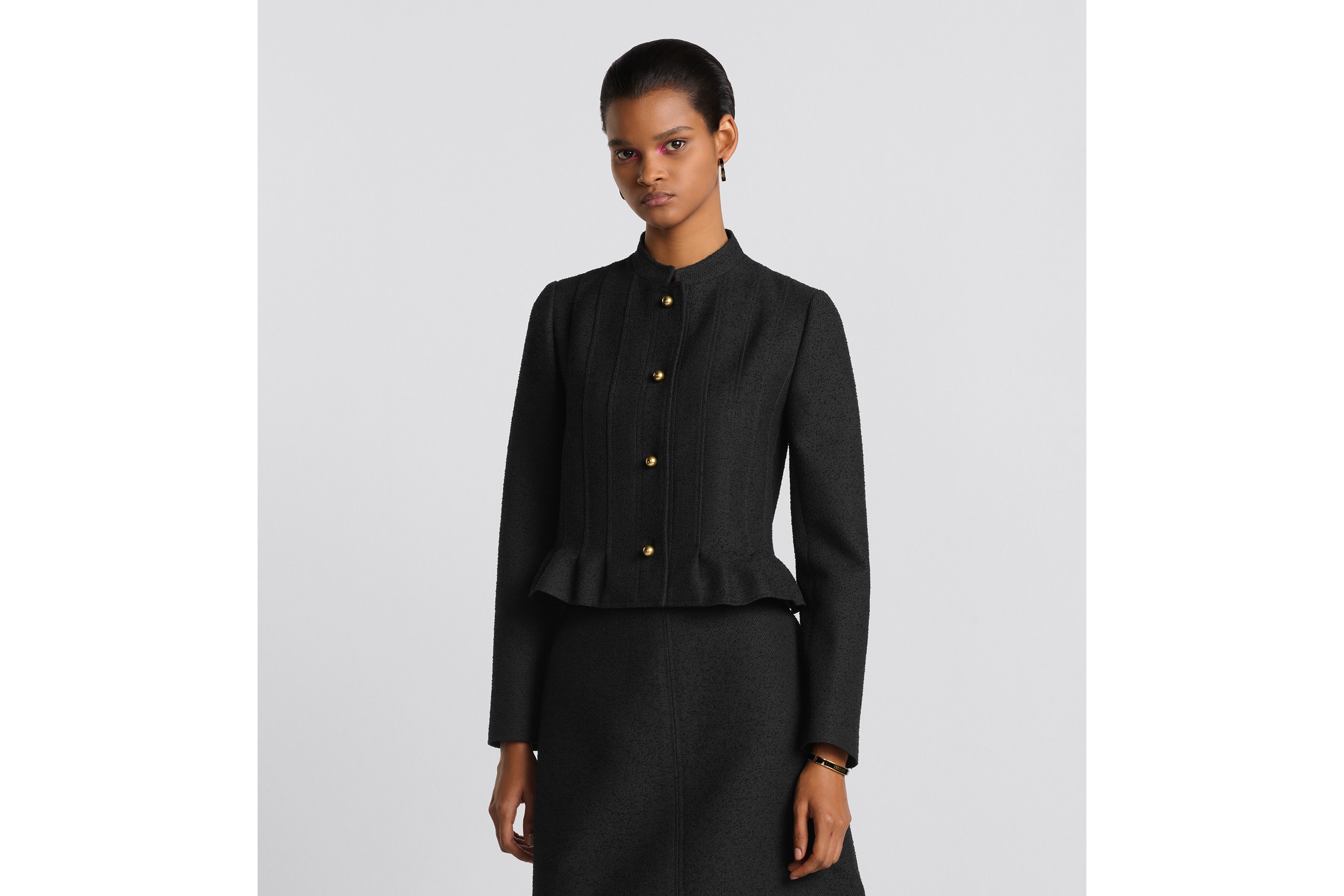 ペプラムジャケット バージンウール & コットン ブレンド ブークレ E04