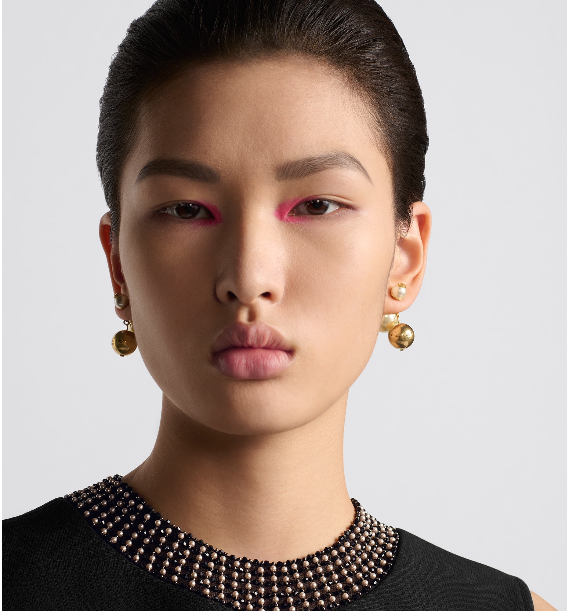 DIOR Tribales Earrings Antique Gold Finish Metal And White Resin Pearls Women