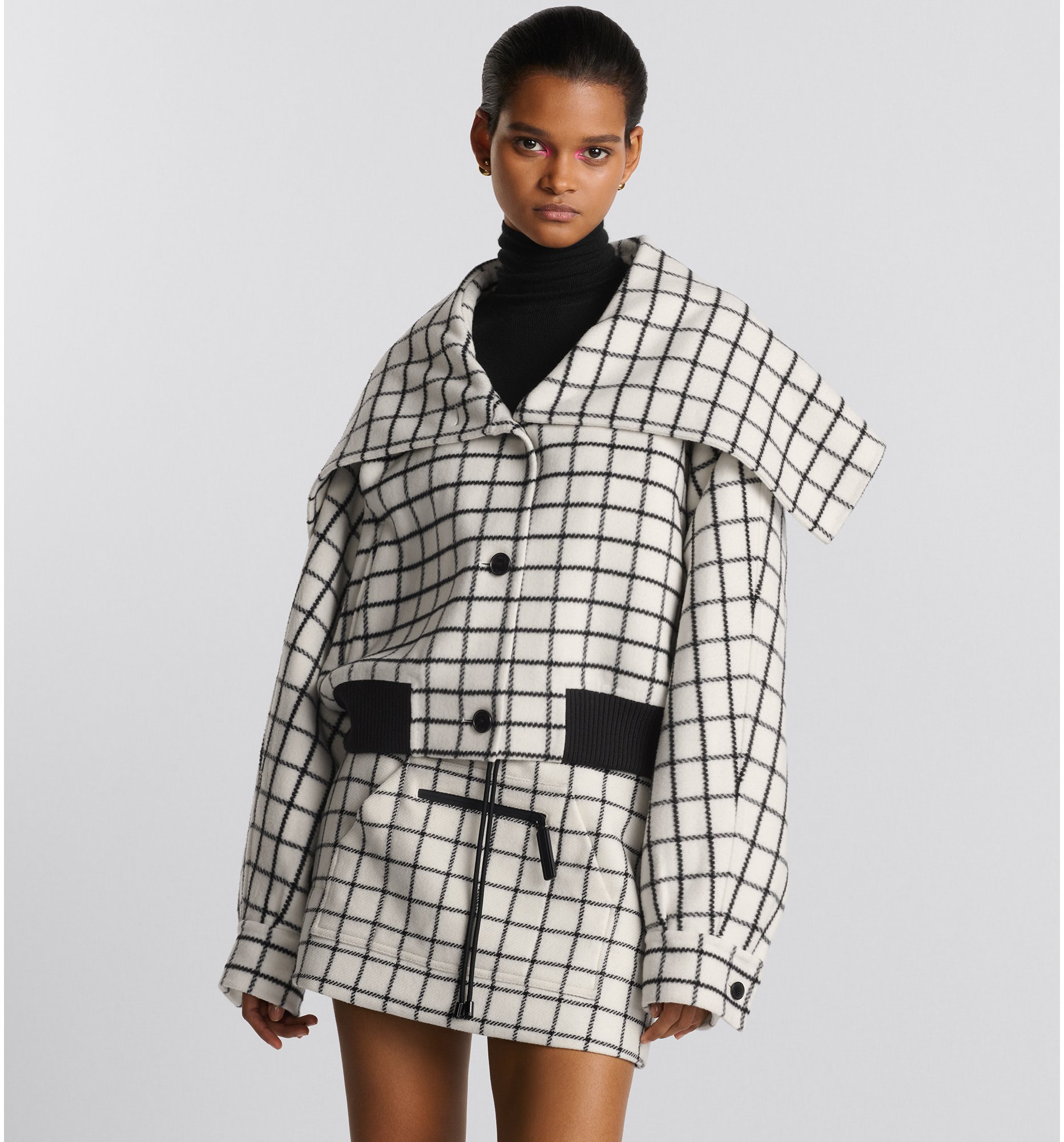 Bomber Jacket with Oversized Collar White and Black Double Sided Check n Dior Virgin Wool DIOR