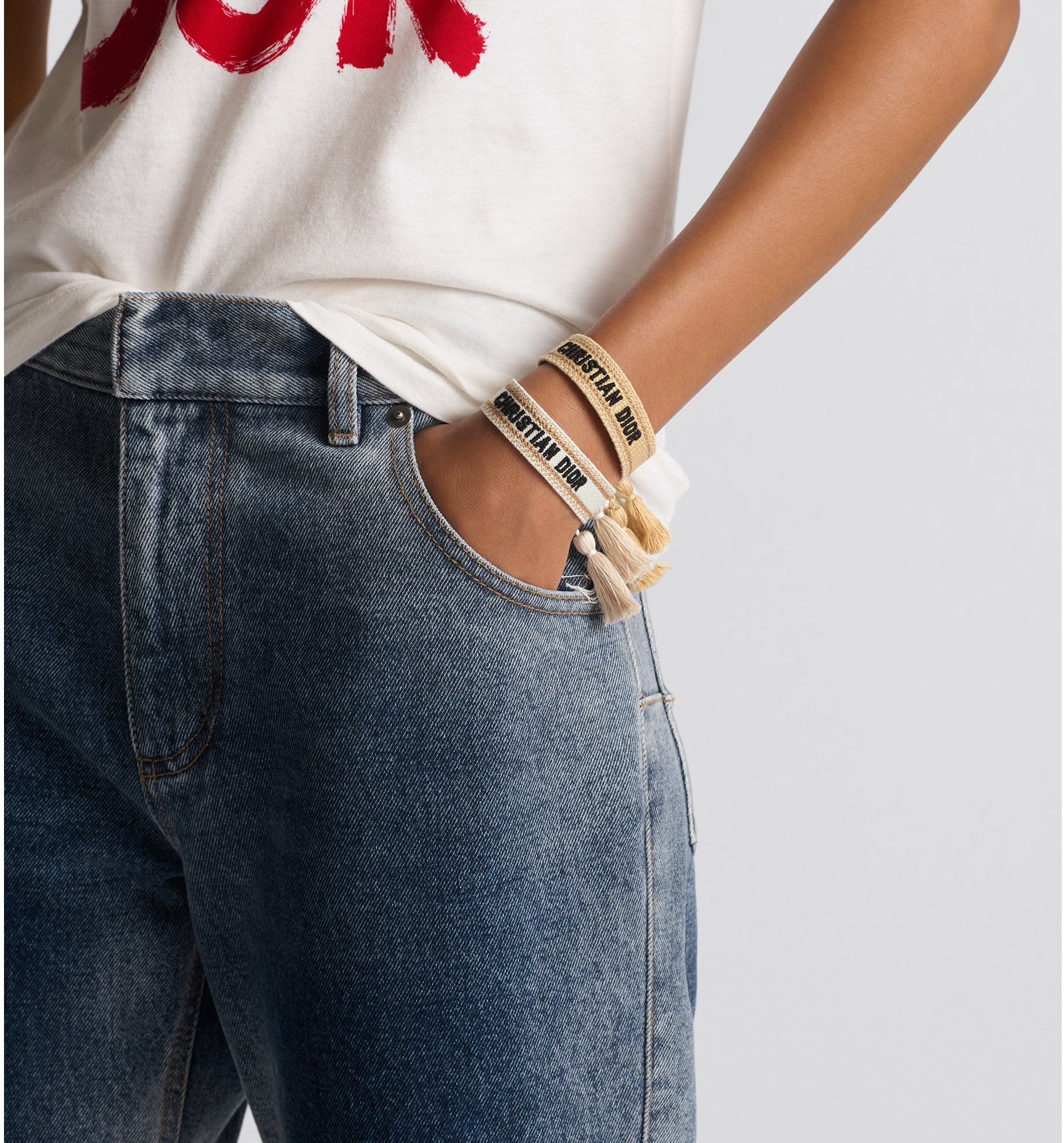 DIOR Christian Dior Bracelet Set White And Sand Colored Cotton Women