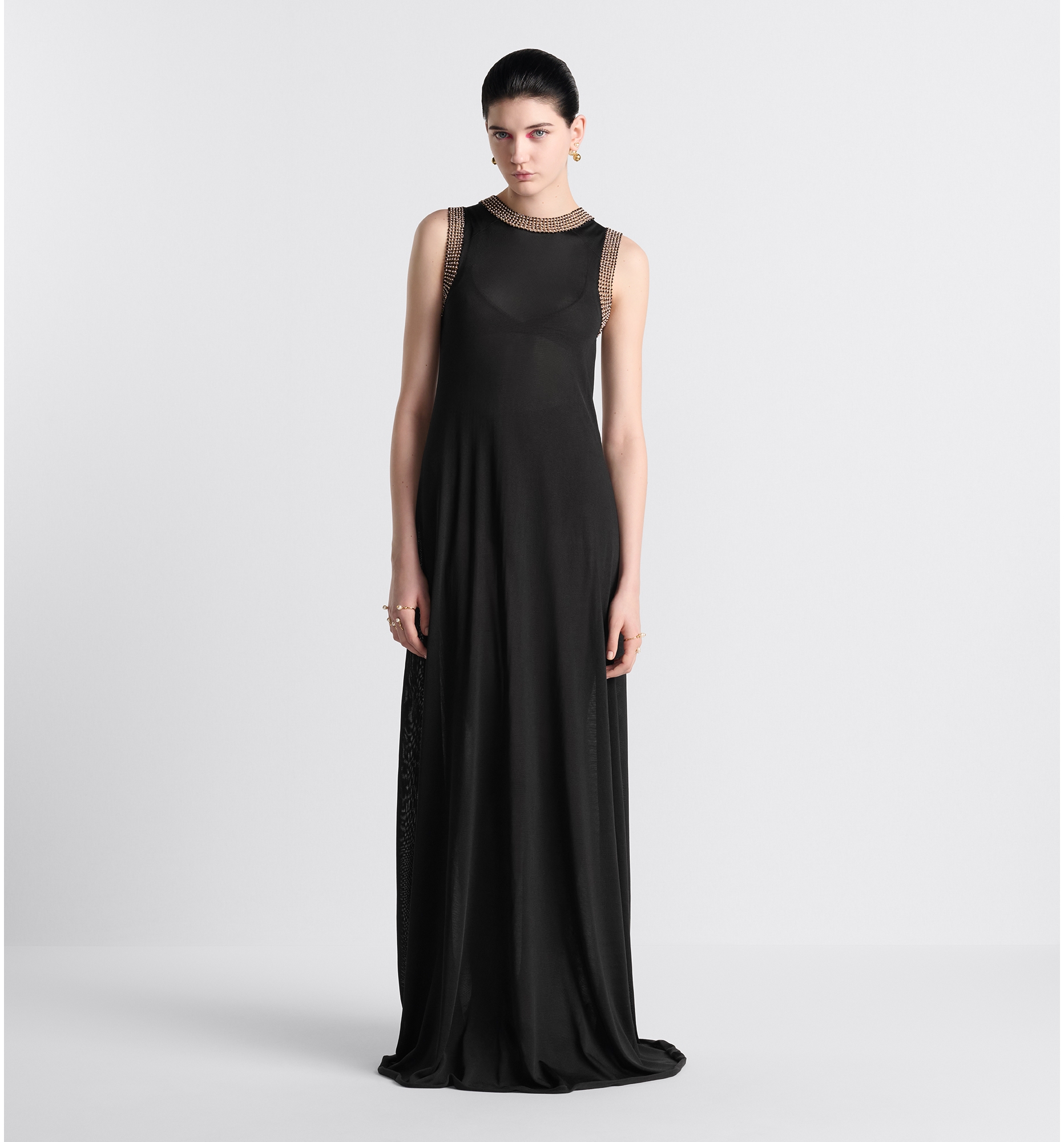 Embroidered Long Dress Black Silk Knit DIOR