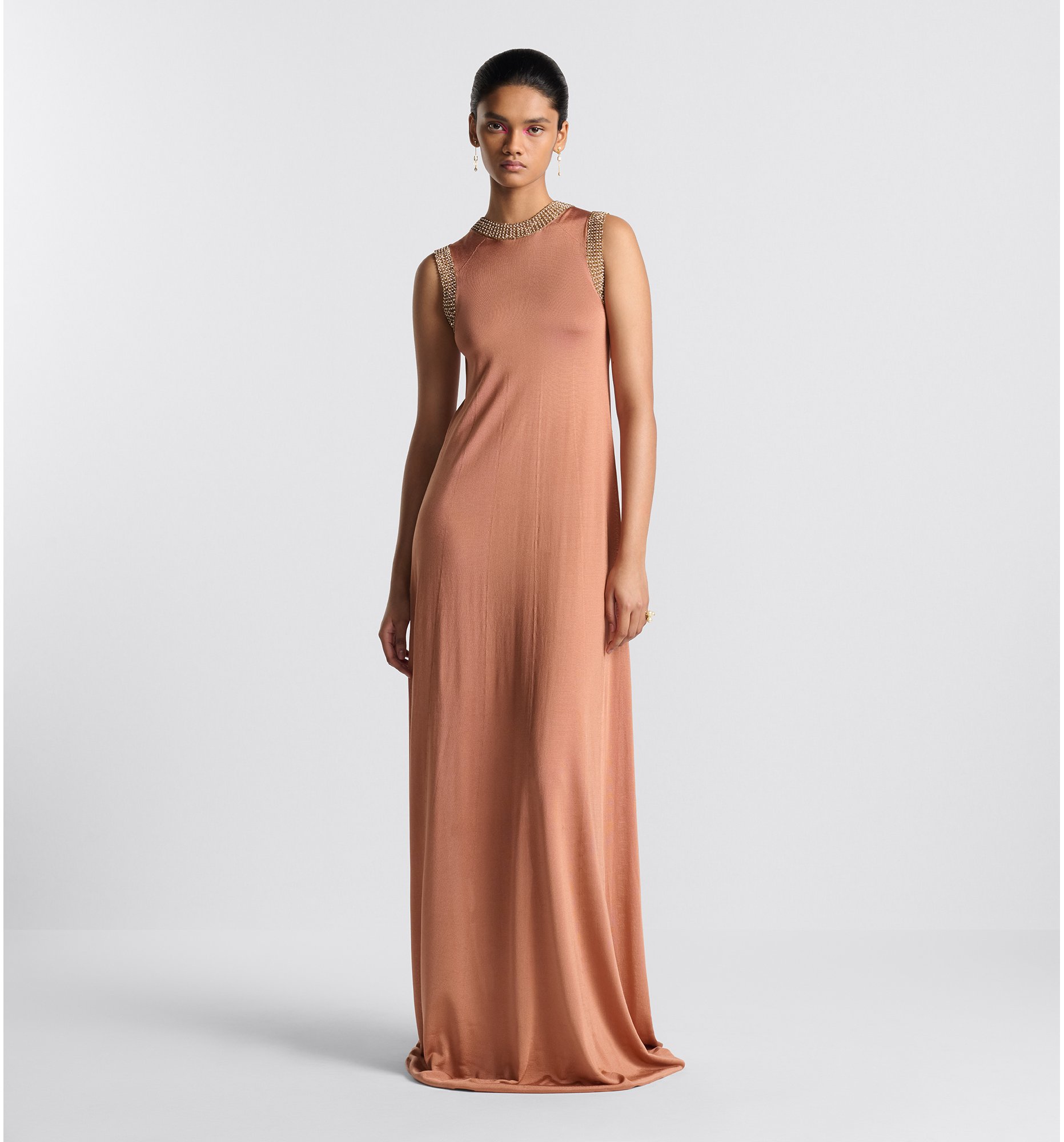 Embroidered Long Dress Antique Pink Silk Knit DIOR