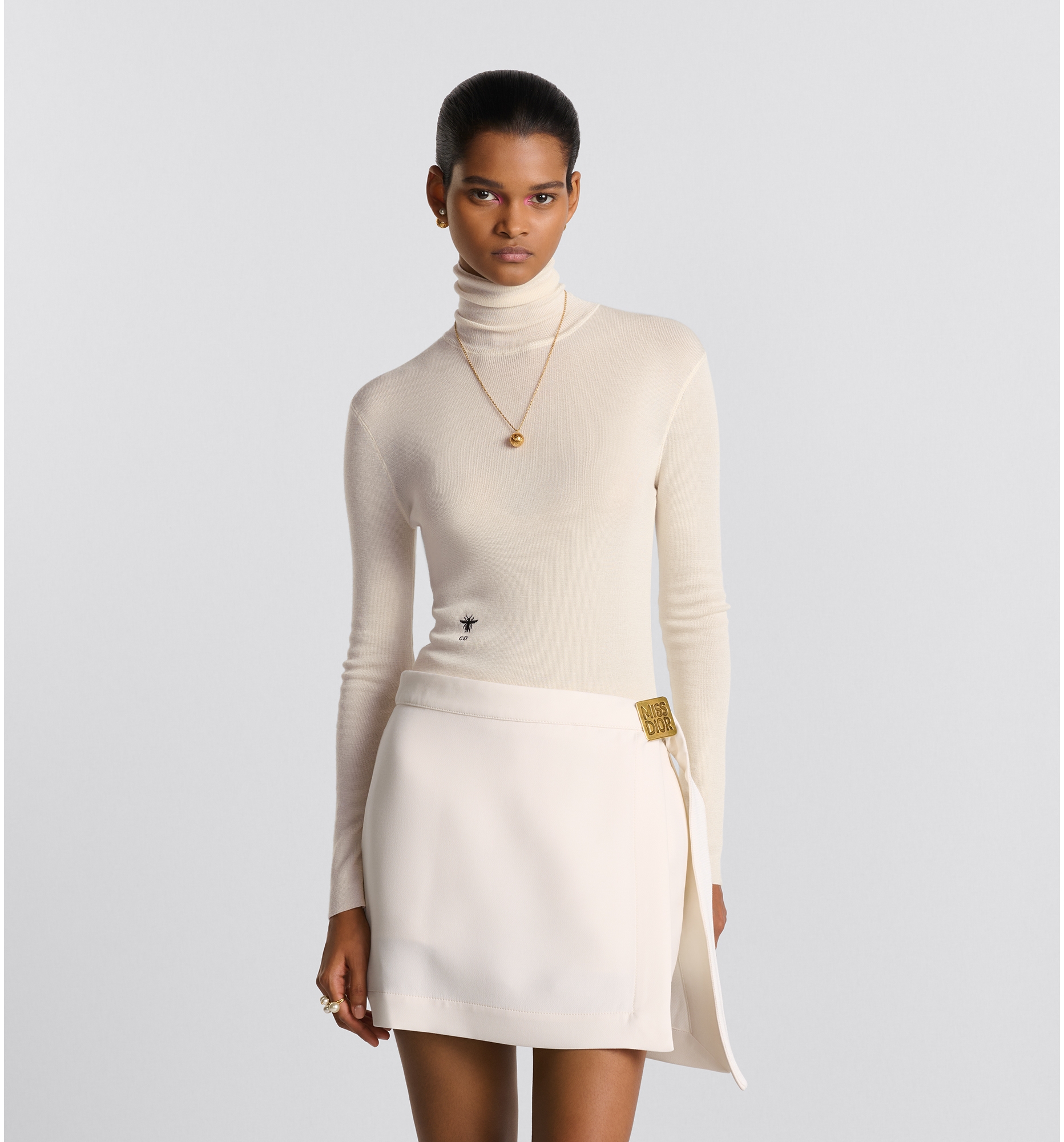 Turtleneck Sweater Ecru Cashmere and Silk Ribbed Knit DIOR