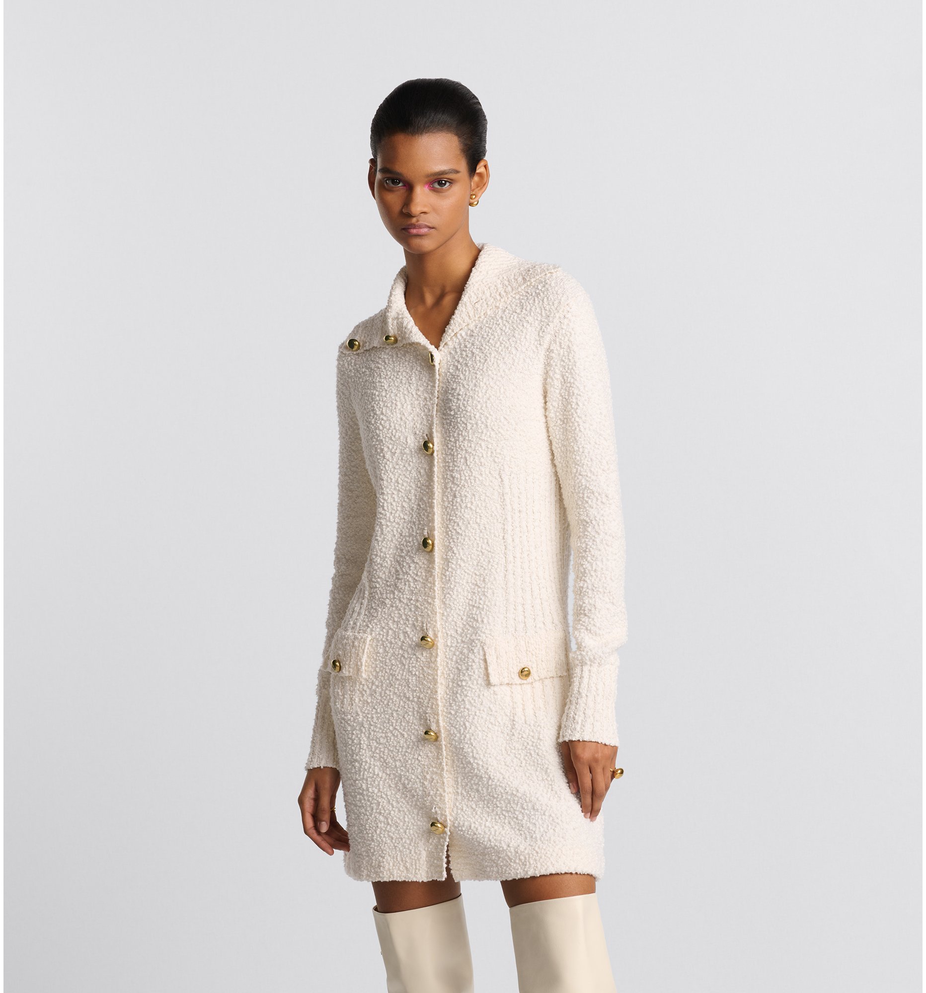 Long Cardigan Ecru Cotton and Wool Blend Knit | DIOR