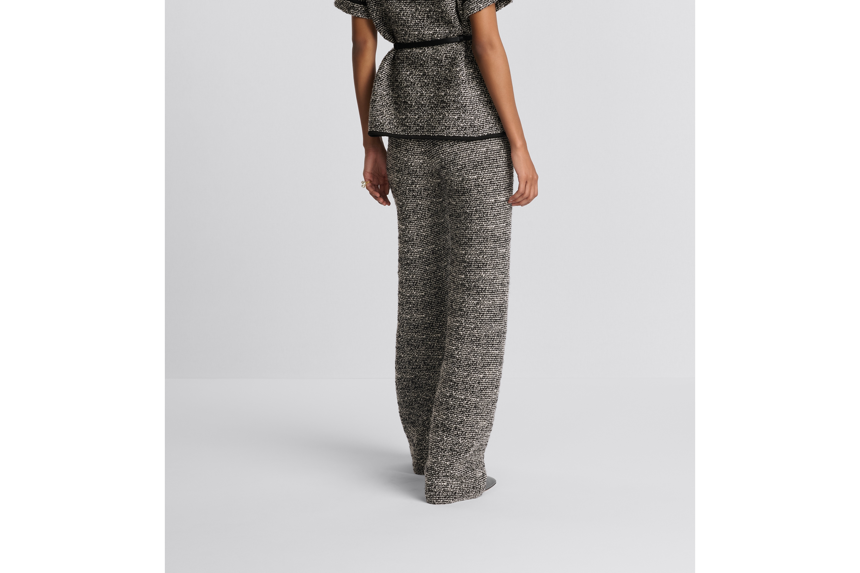 Flared Pants Black Wool-Blend Heathered Textured Knit | DIOR