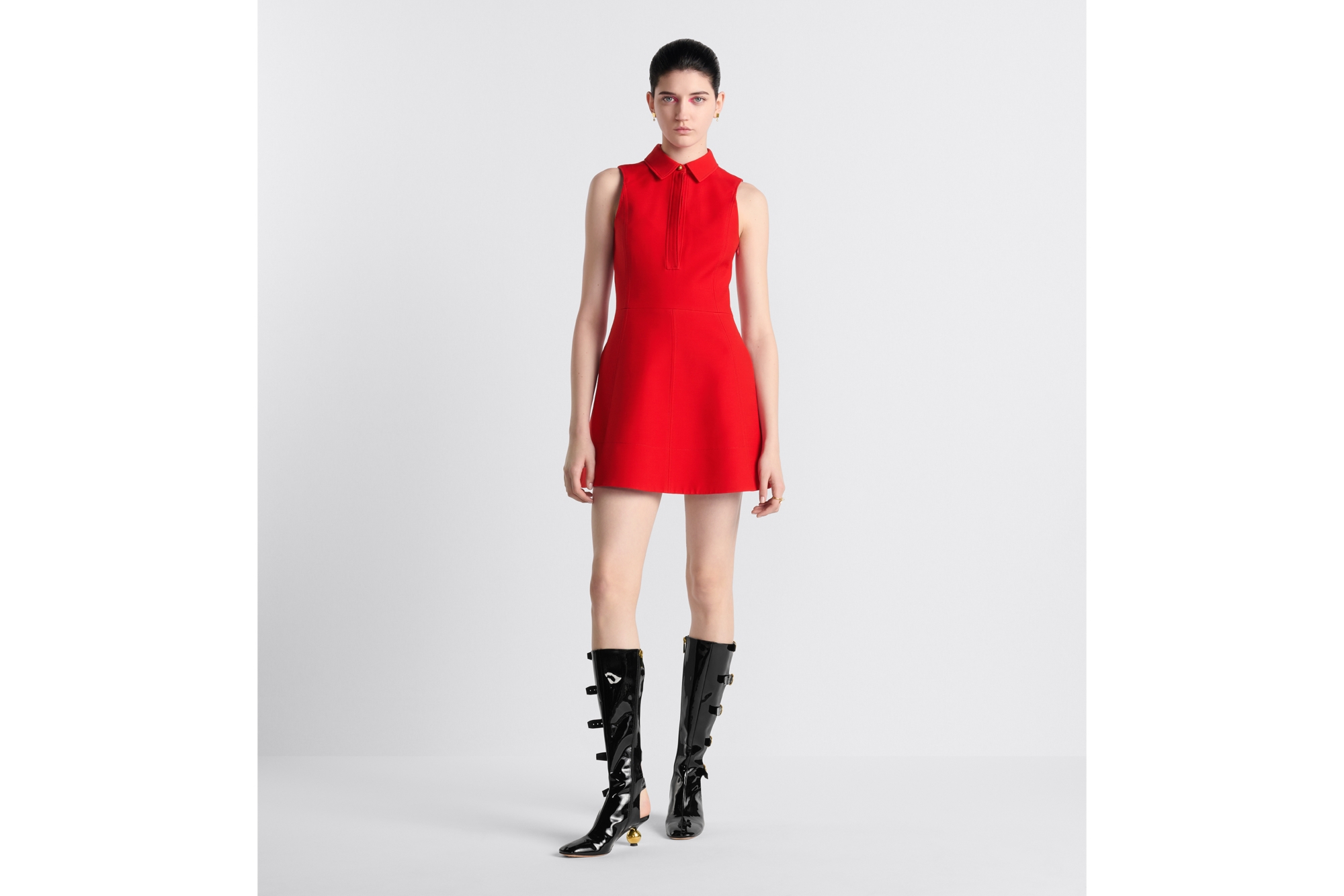 Short Belted Dress Red Wool and Silk | DIOR