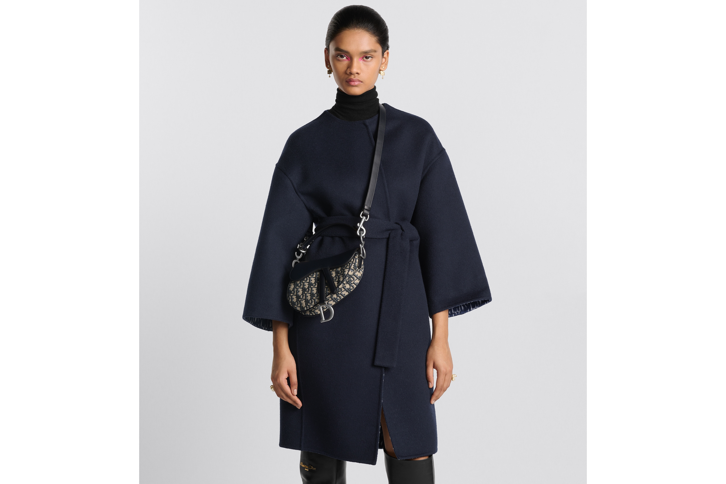 Look Mini Saddle Bag with Strap Blue Dior Oblique Jacquard and Smooth Calfskin E04