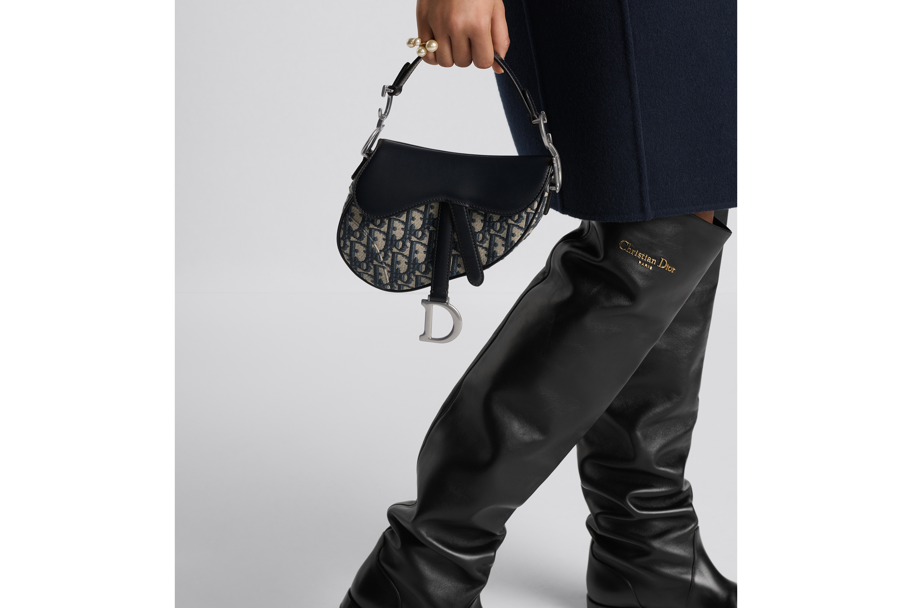 Look Mini Saddle Bag with Strap Blue Dior Oblique Jacquard and Smooth Calfskin E11