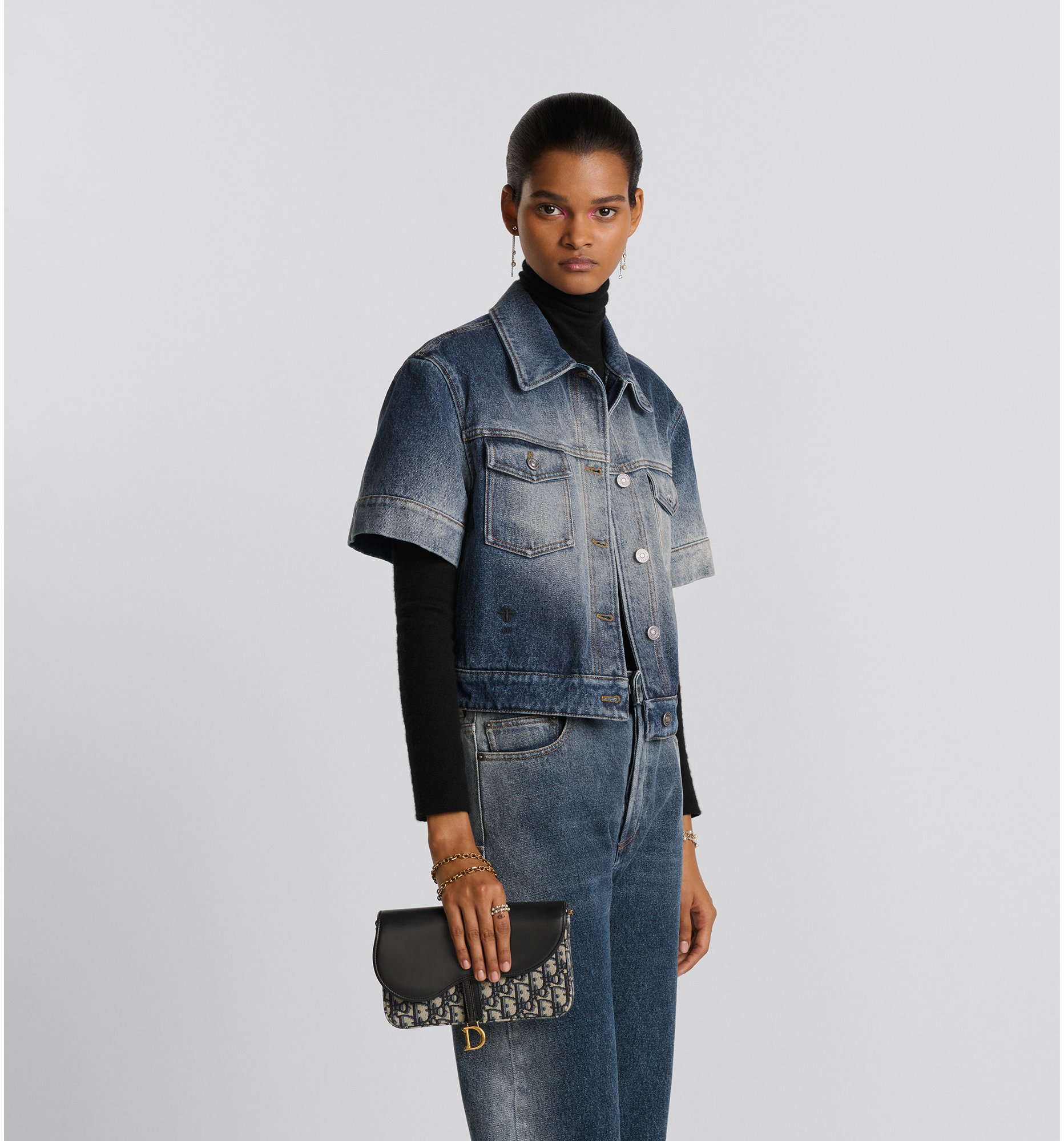 DIOR Saddle Pouch With Chain Blue Dior Oblique Jacquard And Smooth Calfskin Women