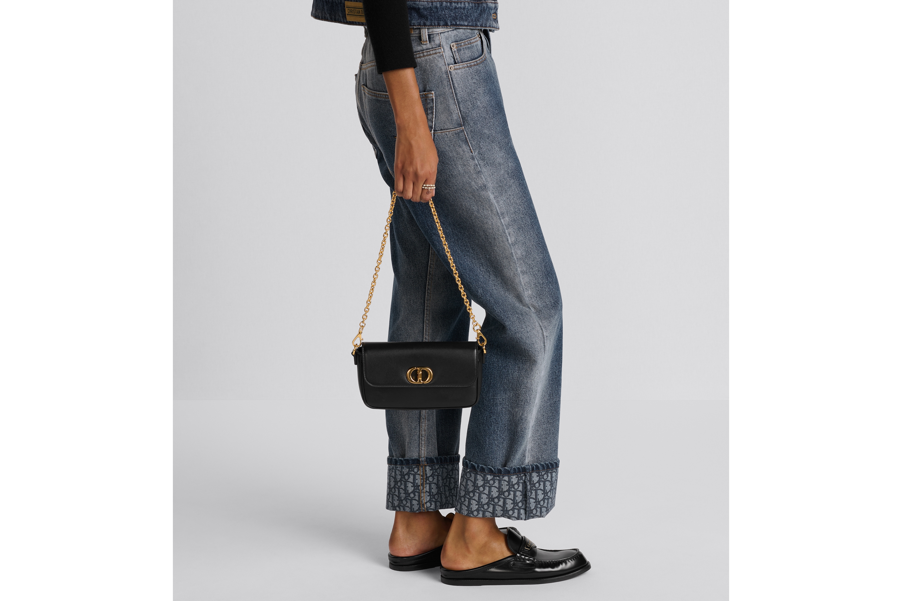 30 Montaigne Avenue East-West Double Carry Mini Bag Black Ribbed 