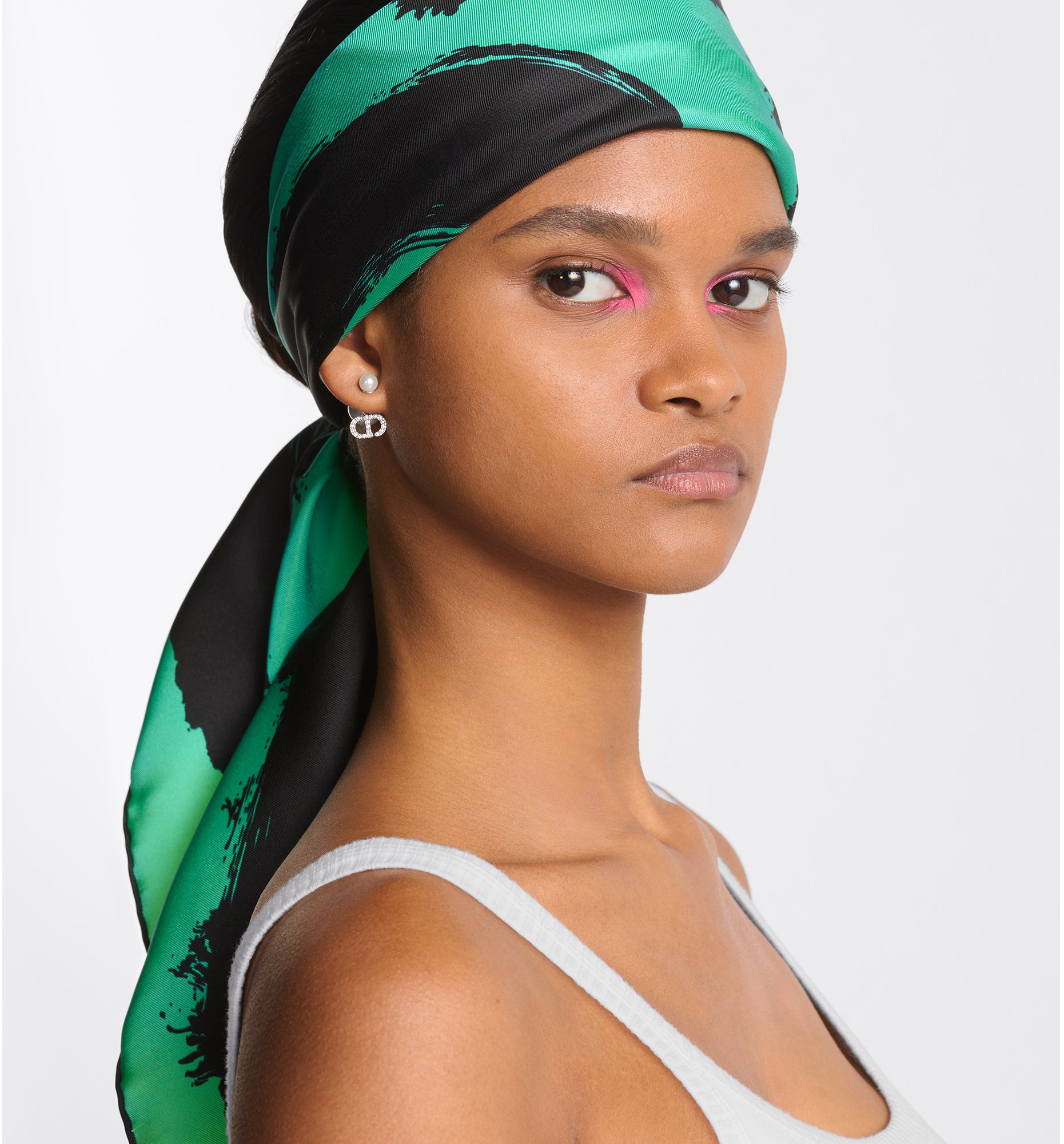 Miss Dior Graffiti 90 Square Scarf Lime and Cobalt Green Silk Twill DIOR