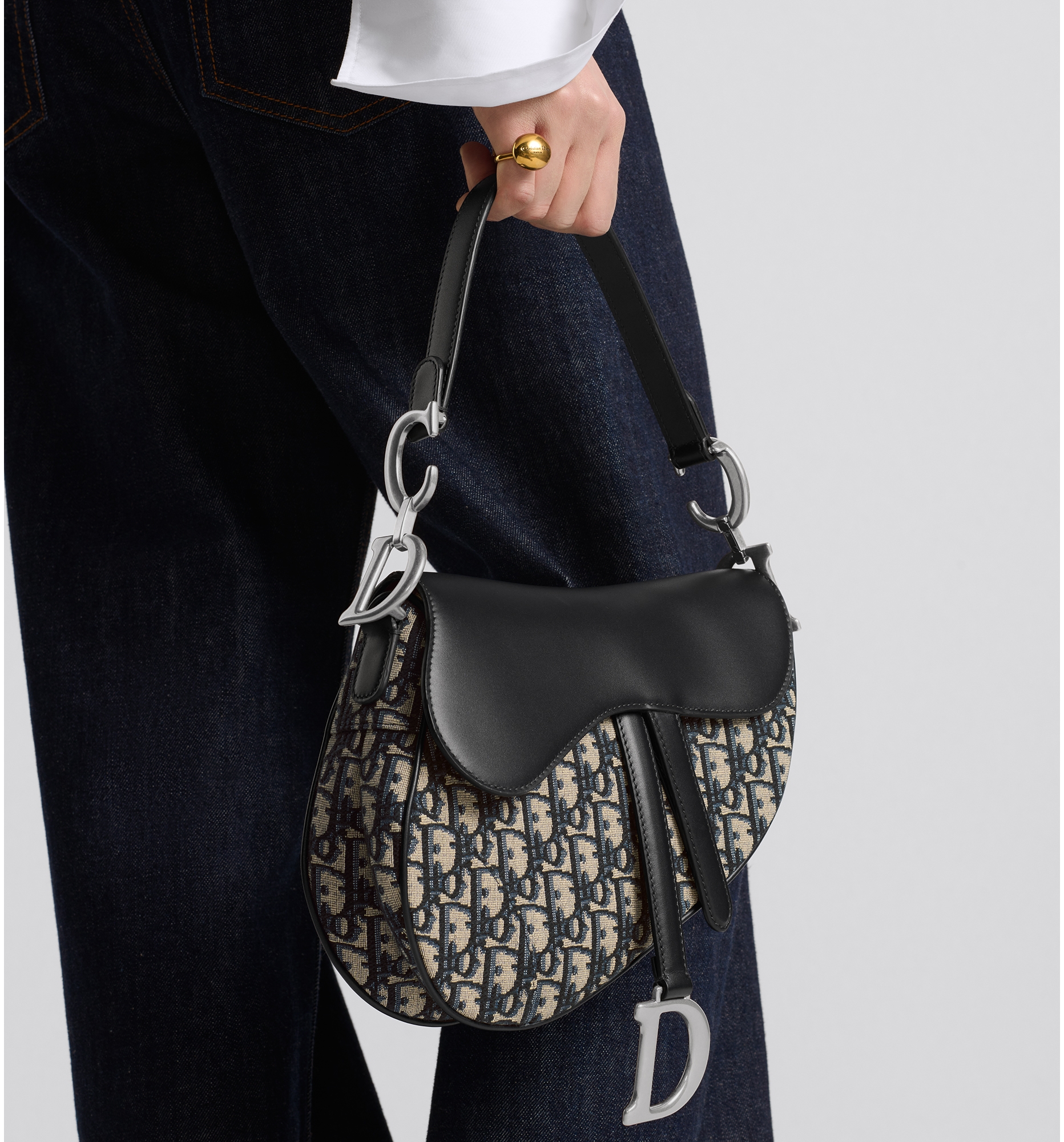 DIOR Saddle Bag With Strap Blue Dior Oblique Jacquard And Smooth Calfskin Women