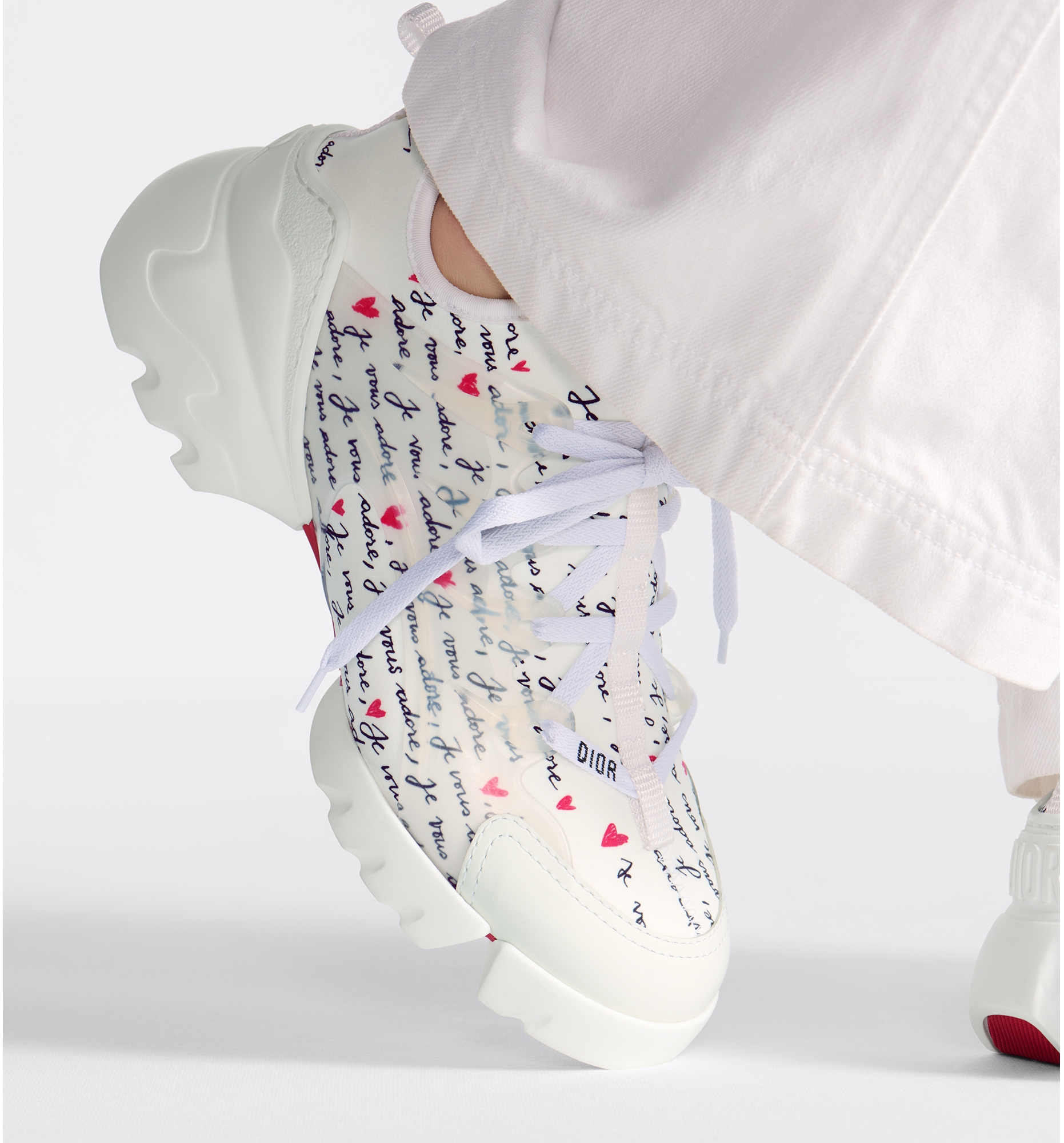 D Connect Dioramour Sneaker White Technical Fabric Printed with Black and Red Je Vous Adore Motif DIOR