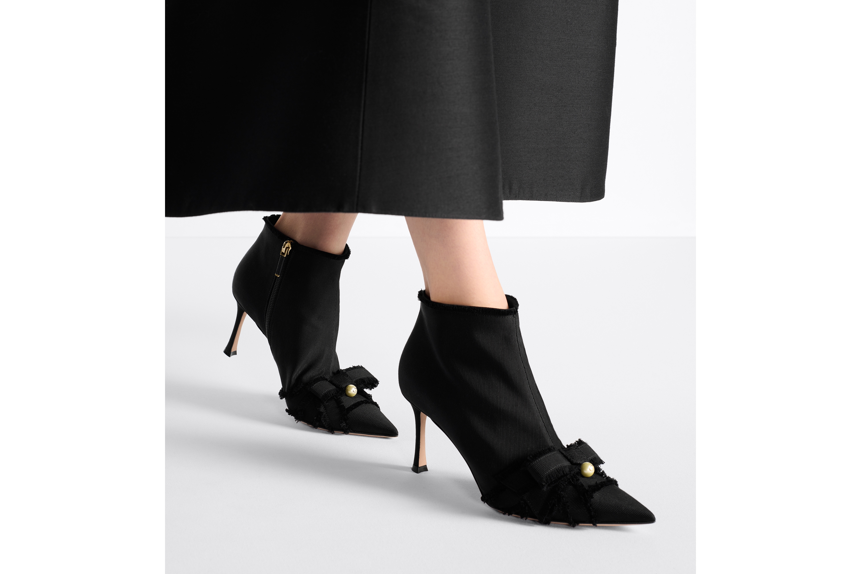 Stivaletto con tacco Adiorable Gros-grain sfrangiato nero | DIOR