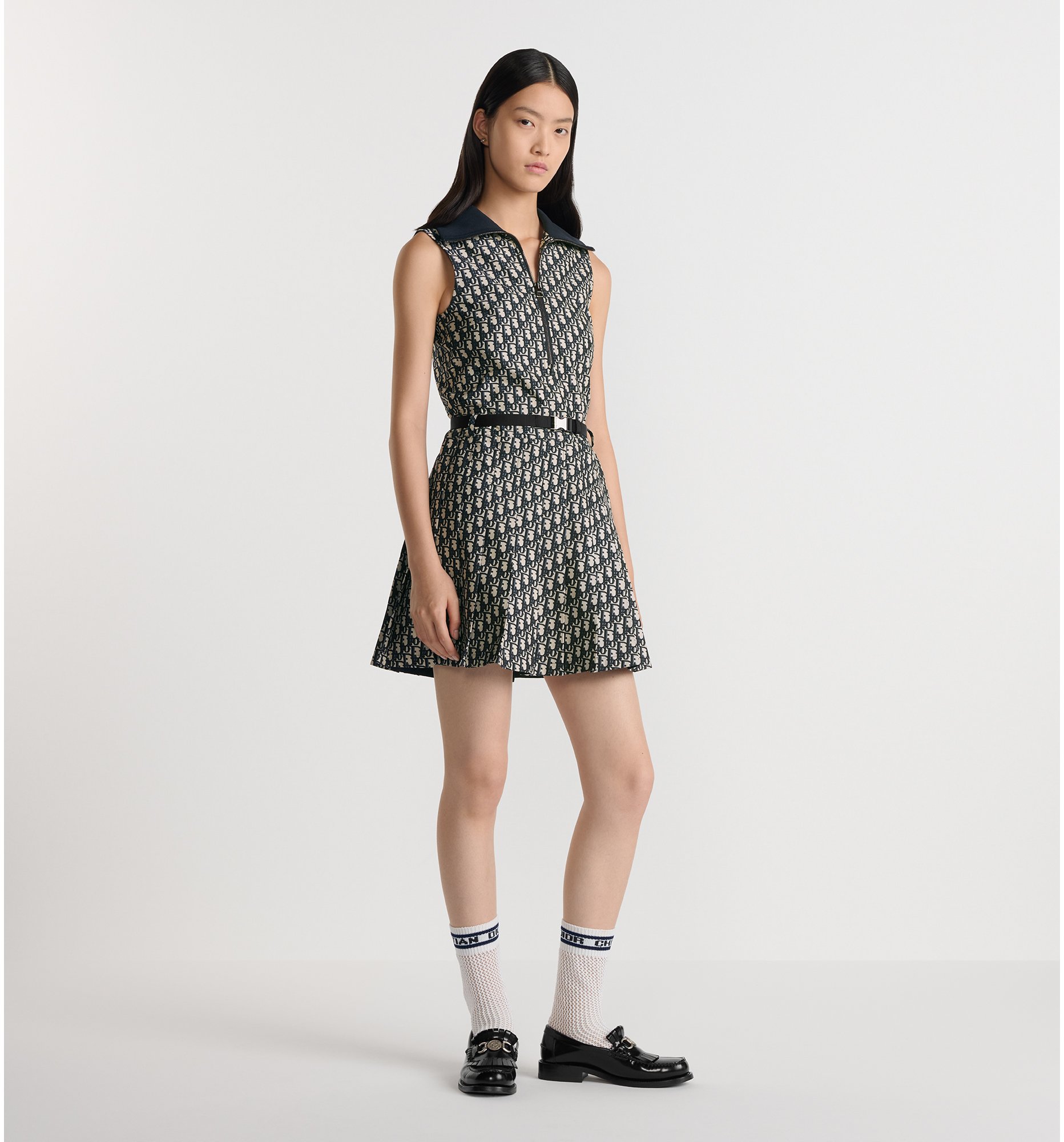 DIOR | プリーツ ショートドレス ディオール オブリーク テクニカル タフタ ジャカード