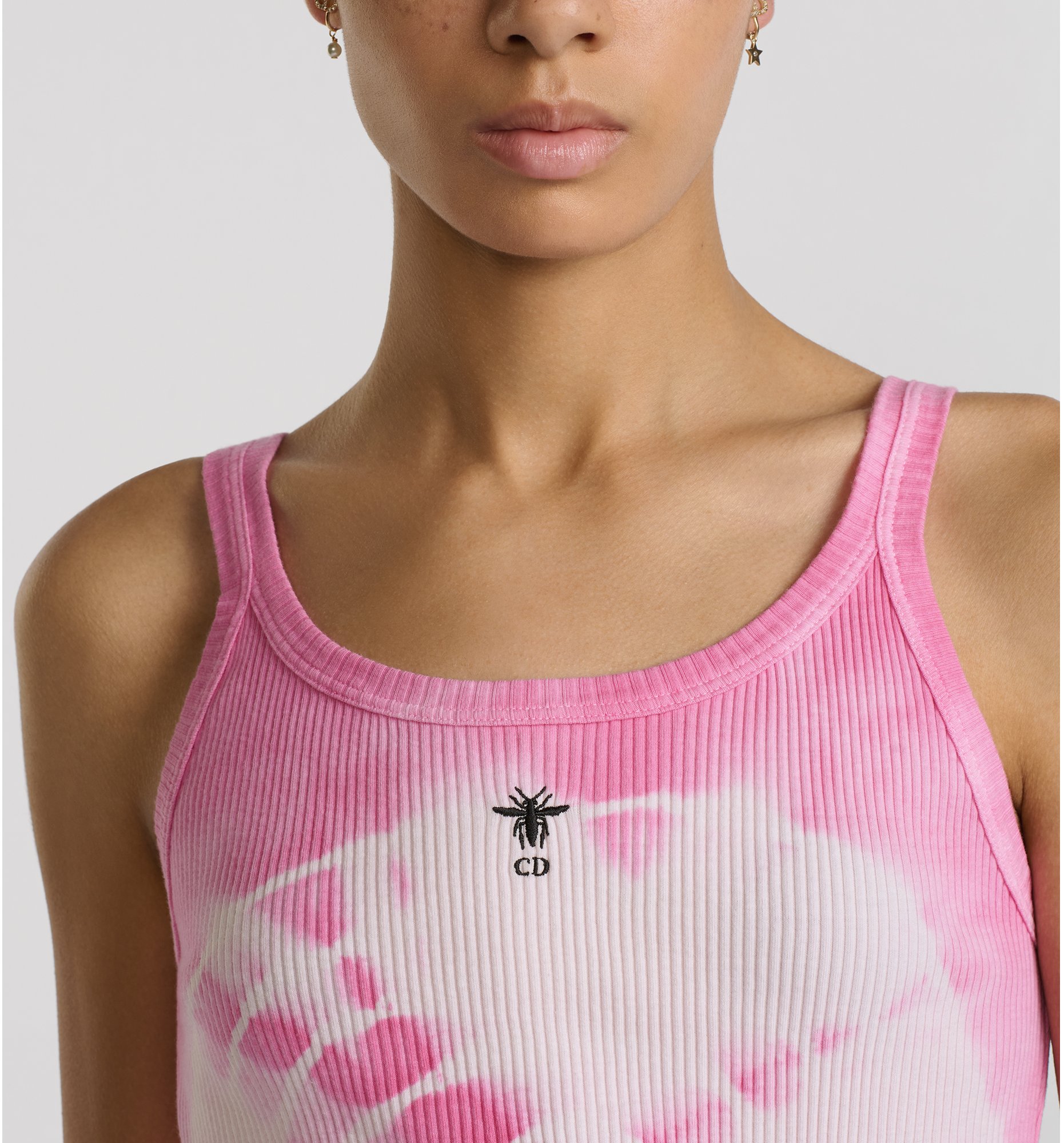 Miss Dior Tank Top Bright Pink Ribbed Cotton Jersey with Tie & Dior Motif |  DIOR
