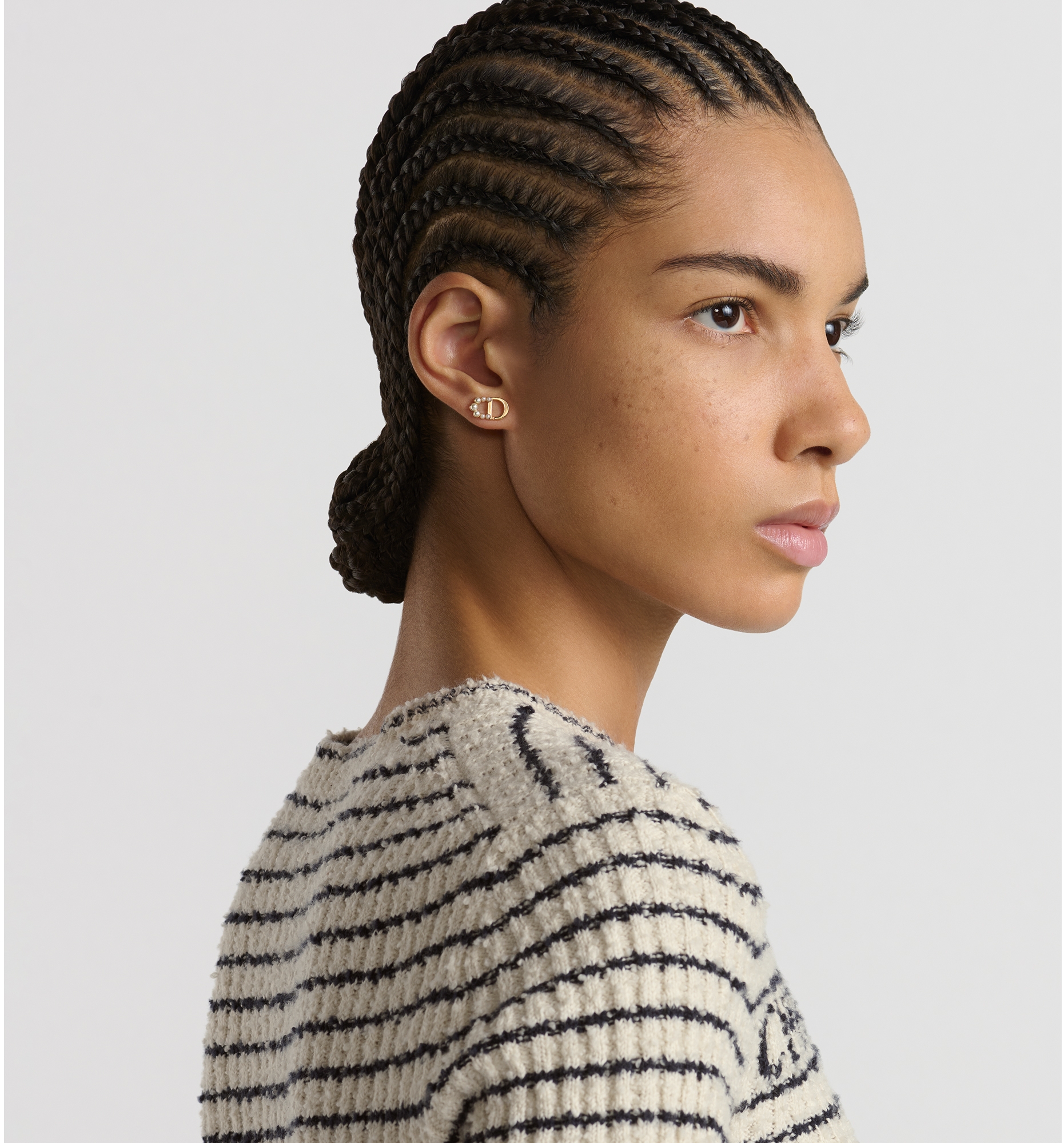 Petit CD Medium Stud Earrings GoldFinish Metal and White Resin Pearls