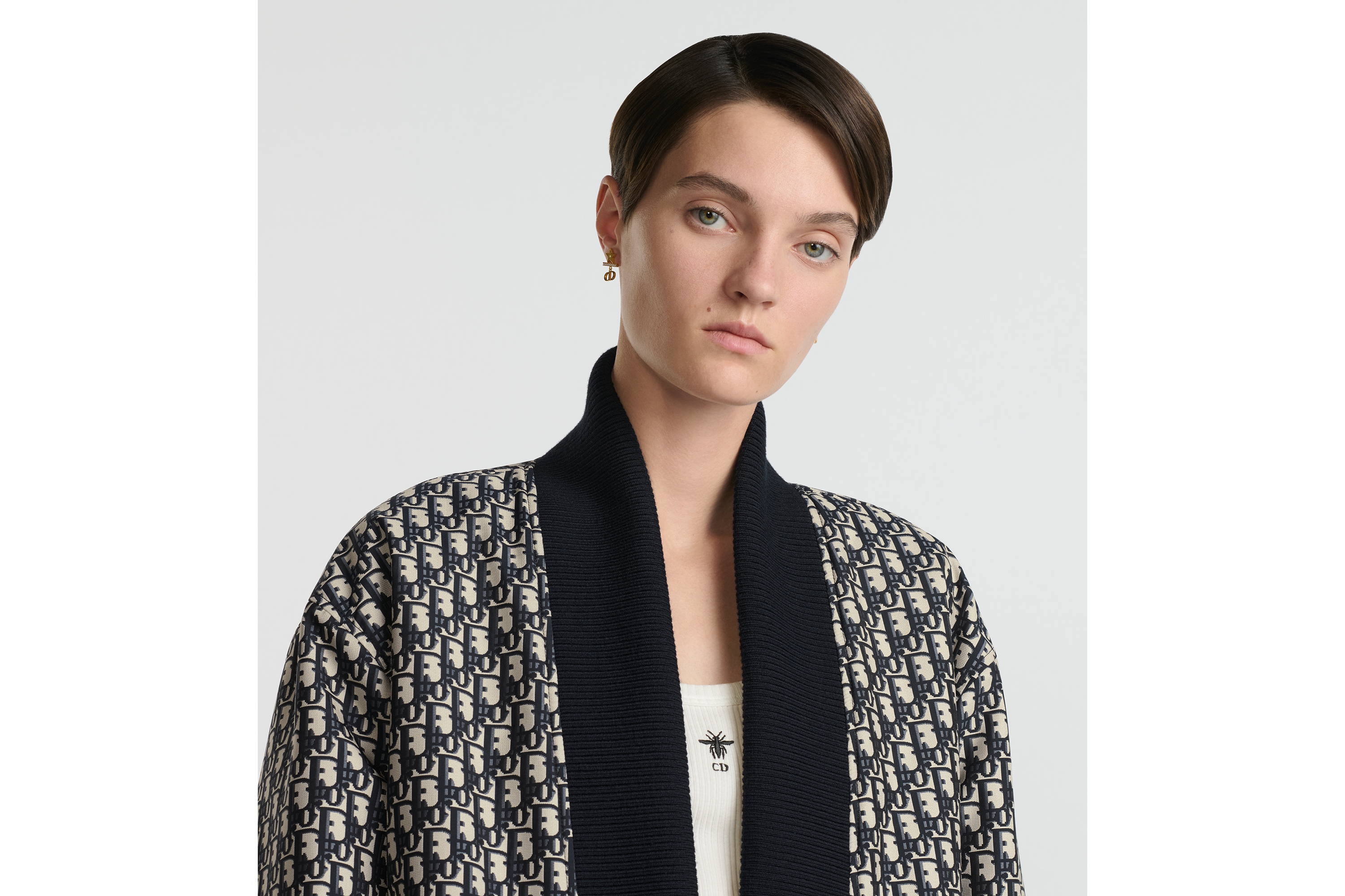 look_image_alt_prefix Wattierte Bomberjacke Funktions-Jacquardtaft mit Dior Oblique Motiv in Blau und Ecru E12