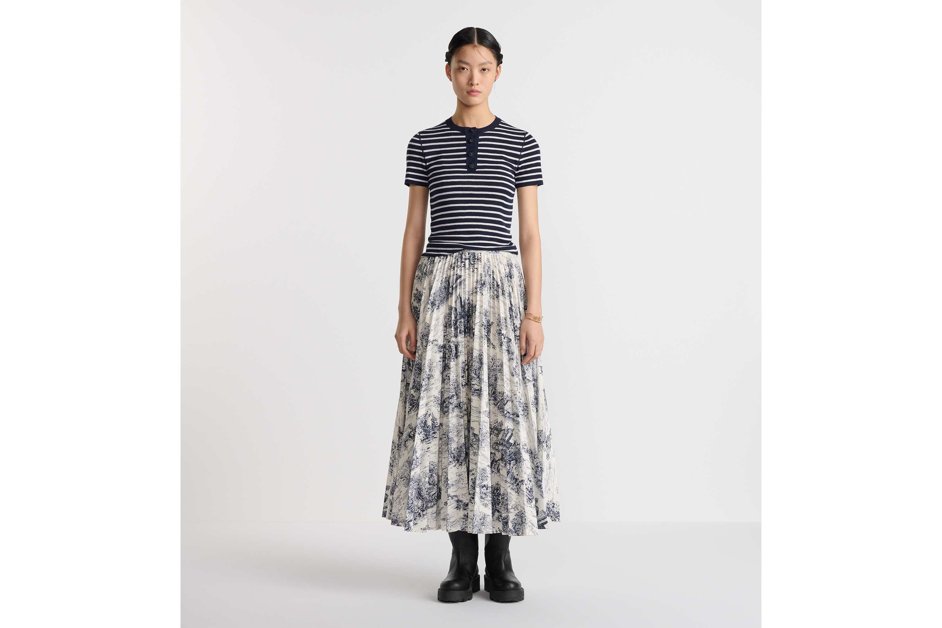 Dior Marinière Short-Sleeved Top Navy Blue and White Linen