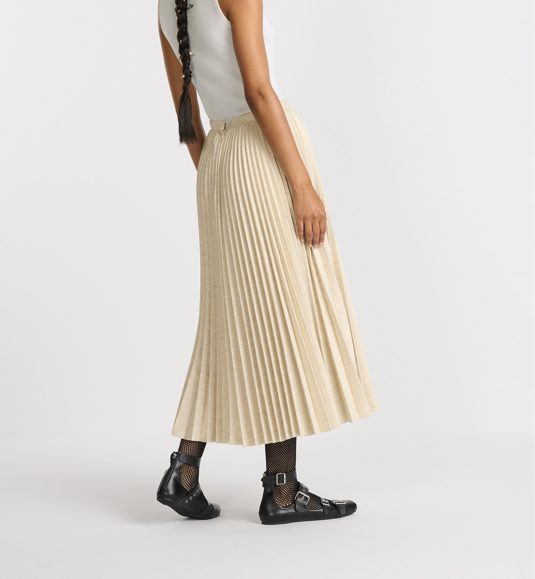 Dior Or Mid-Length Pleated Skirt Gold-Tone Cotton-Blend Dior Or Mid-Length Pleated Skirt Gold-Tone Cotton-Blend