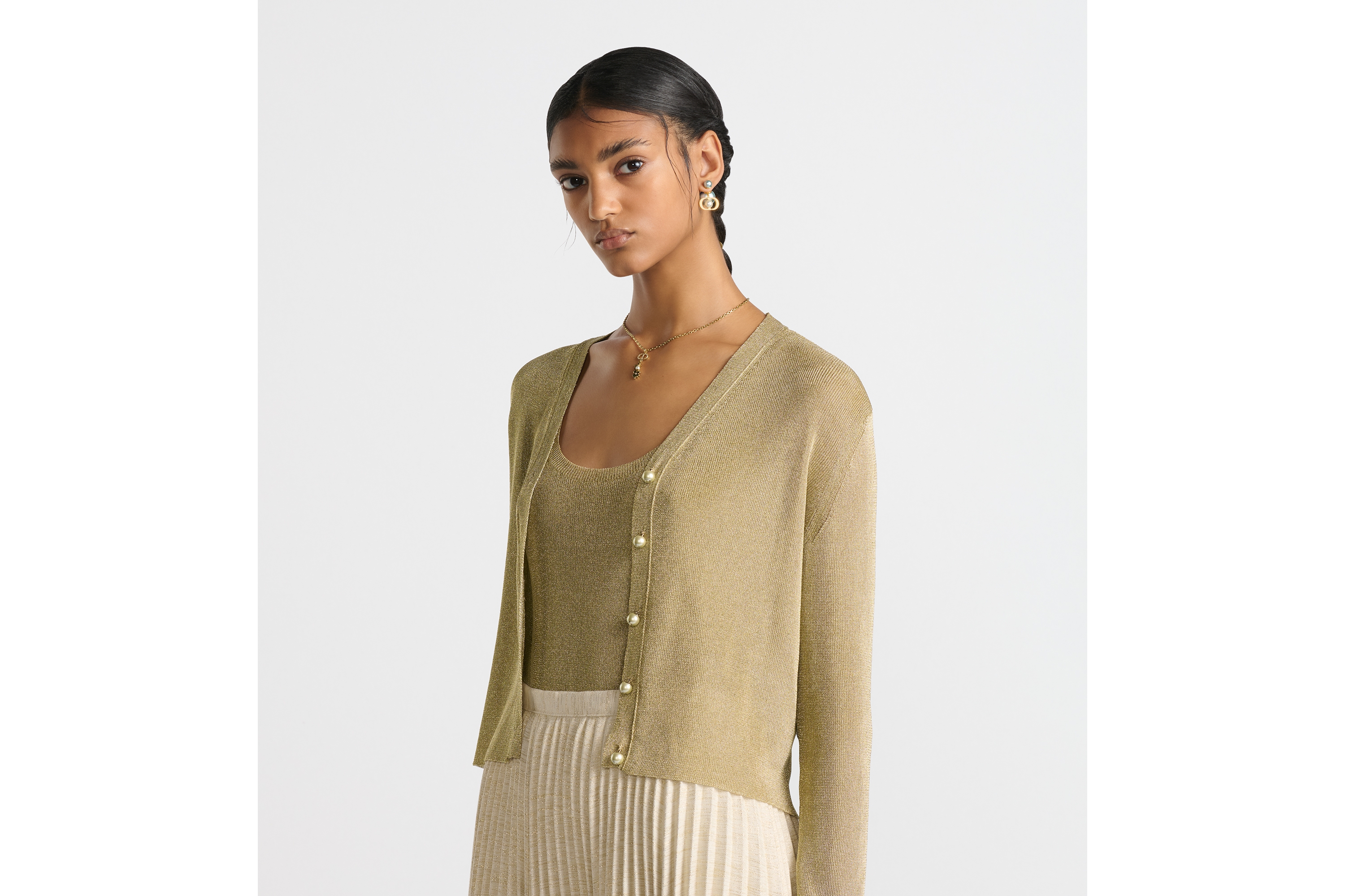 Dior Or Twinset Gold-Tone Ribbed Technical Knit E04