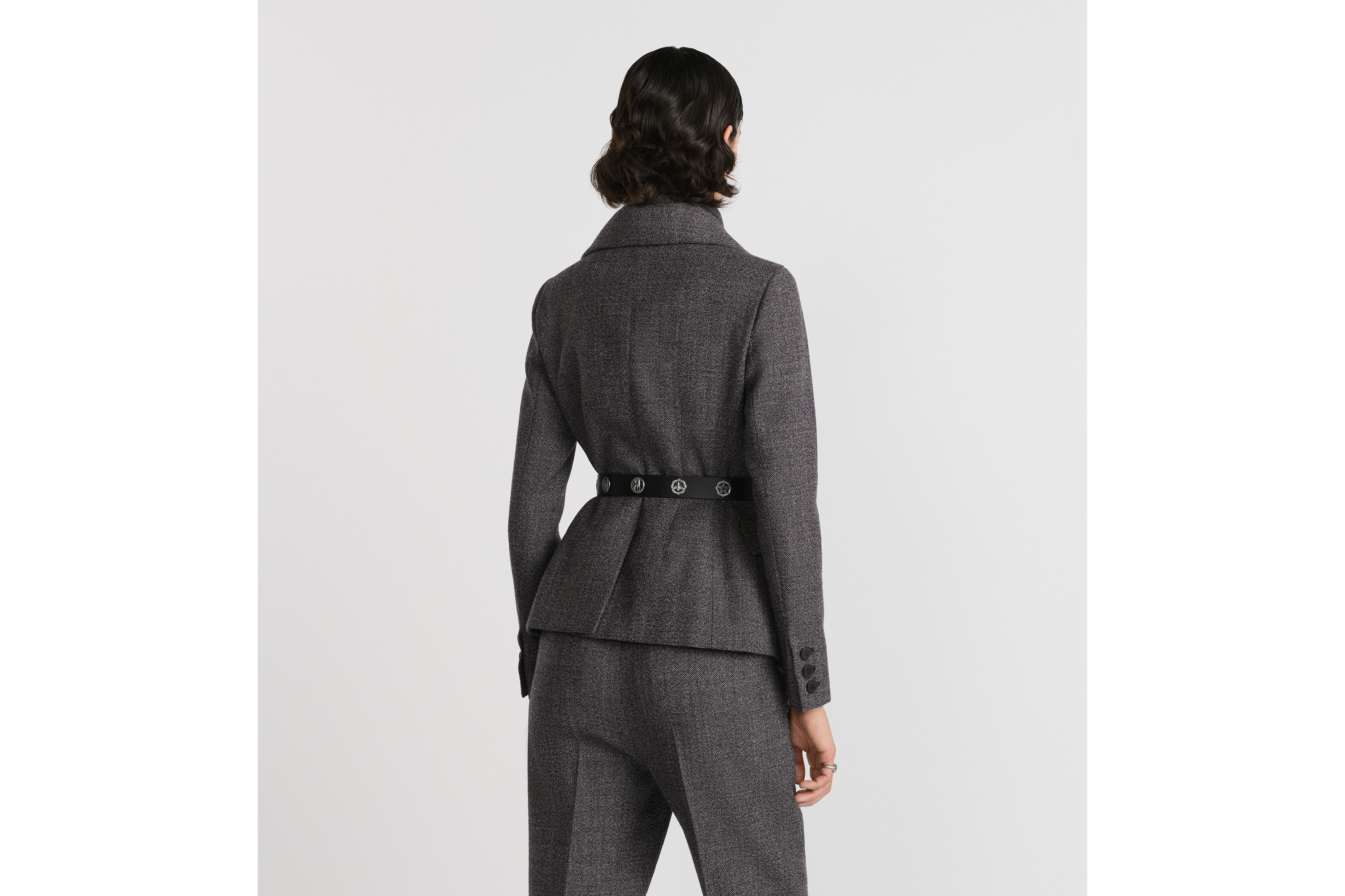 ベルト付き ジャケット バージンウール ツイード E06