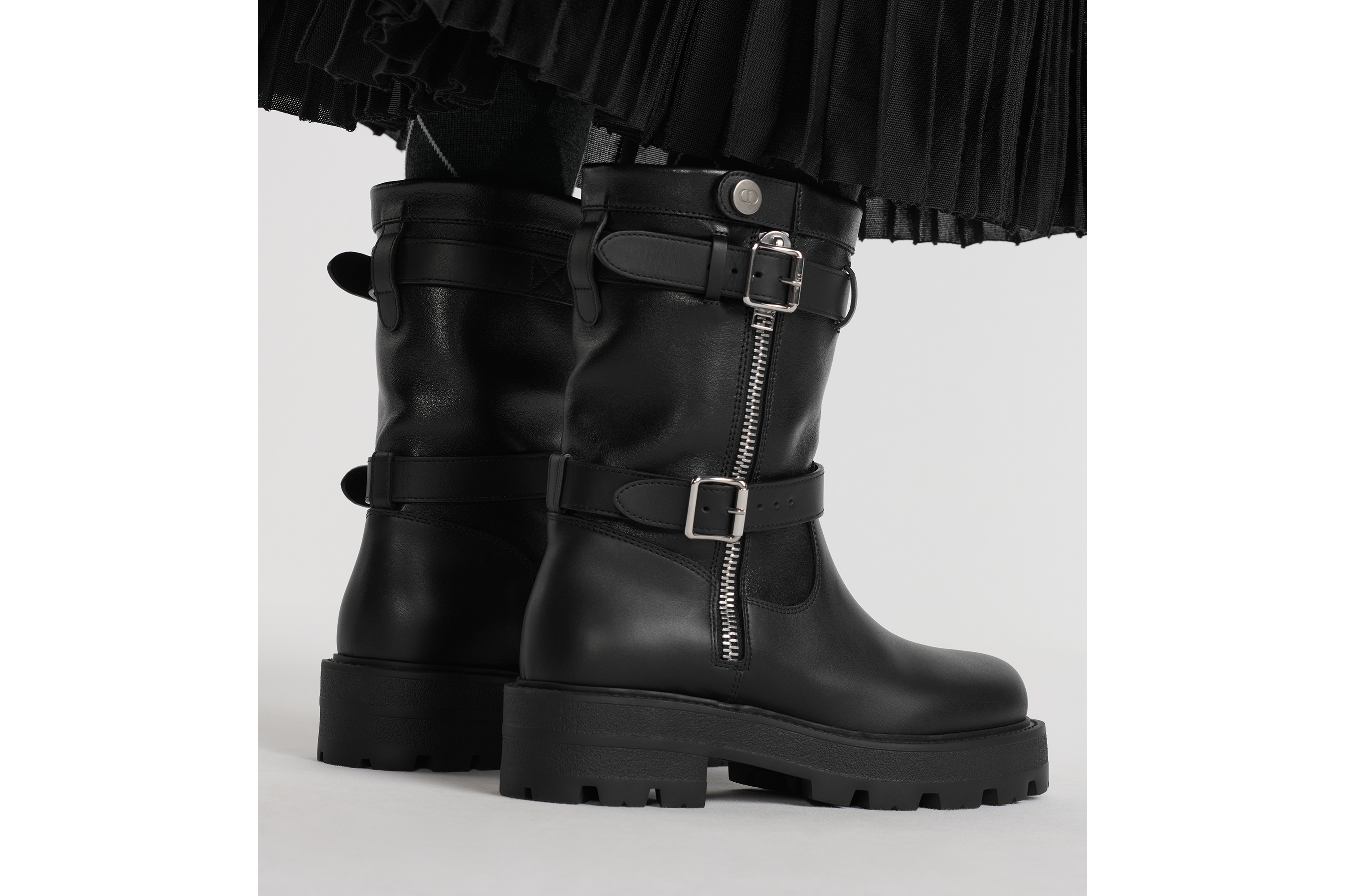 Look D-Major Ankle Boot Black Calfskin and Black and White Technical Fabric E16