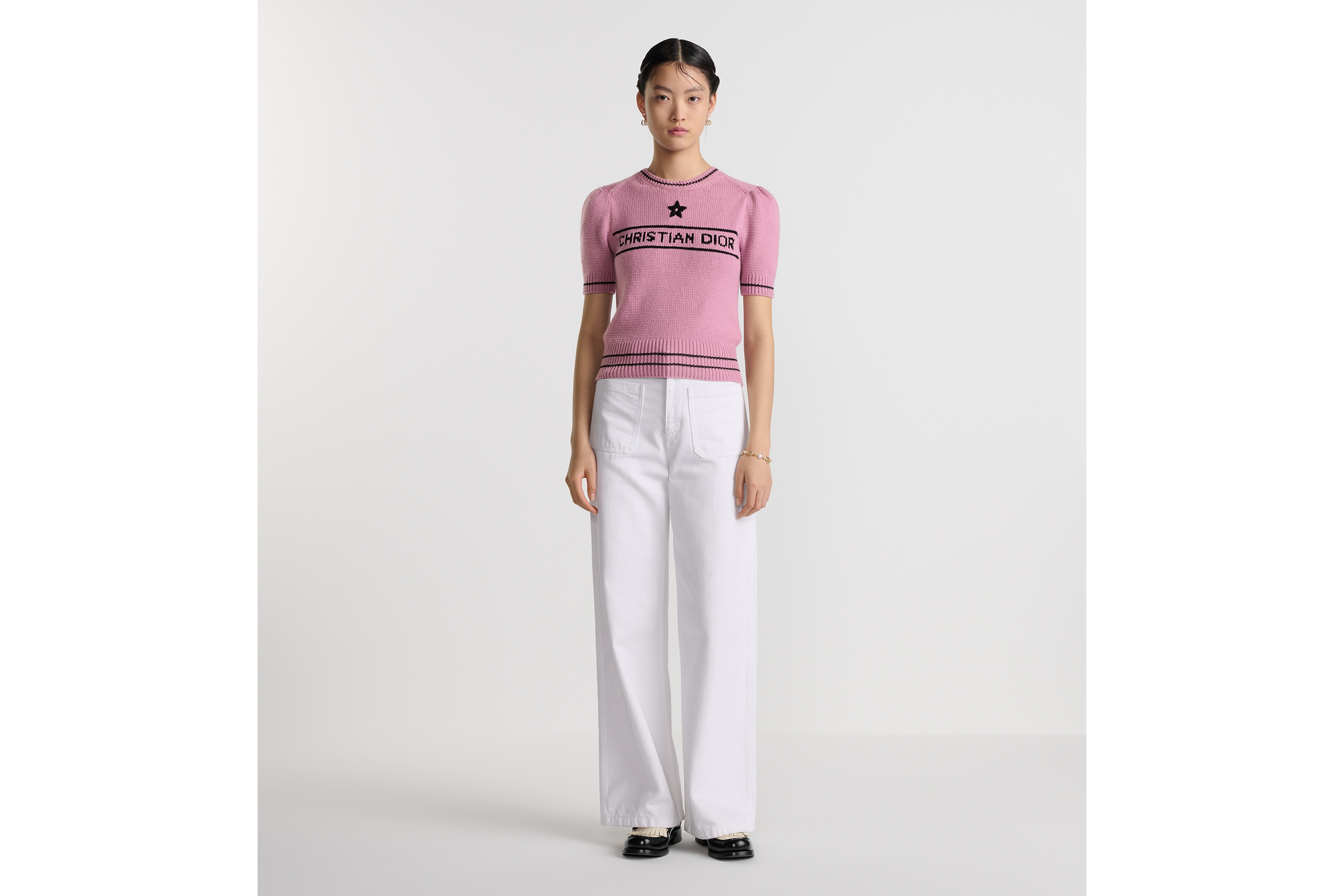 DIOR ニットxxs Short-Sleeved Sweater Ecru Wool and Cashmere Knit | DIOR