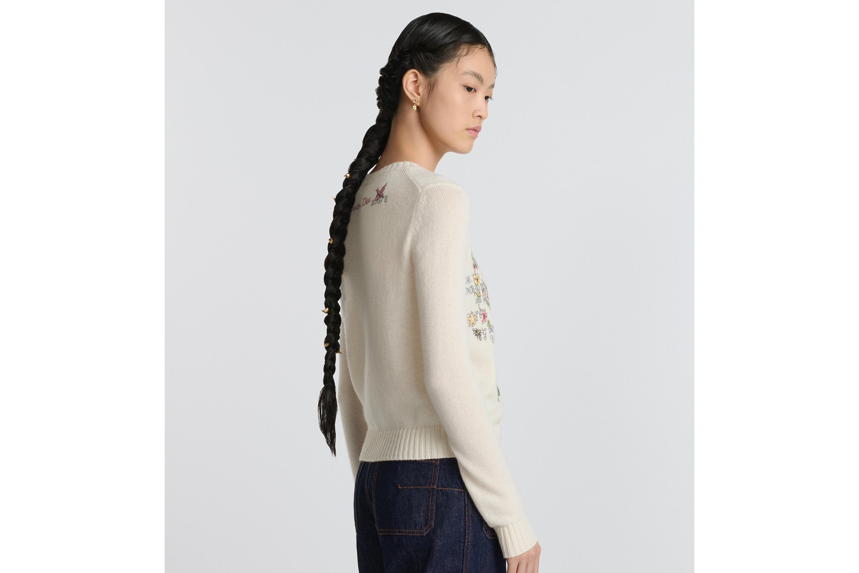 Pull sur blanc perlé / beige / couleur or | Vetement