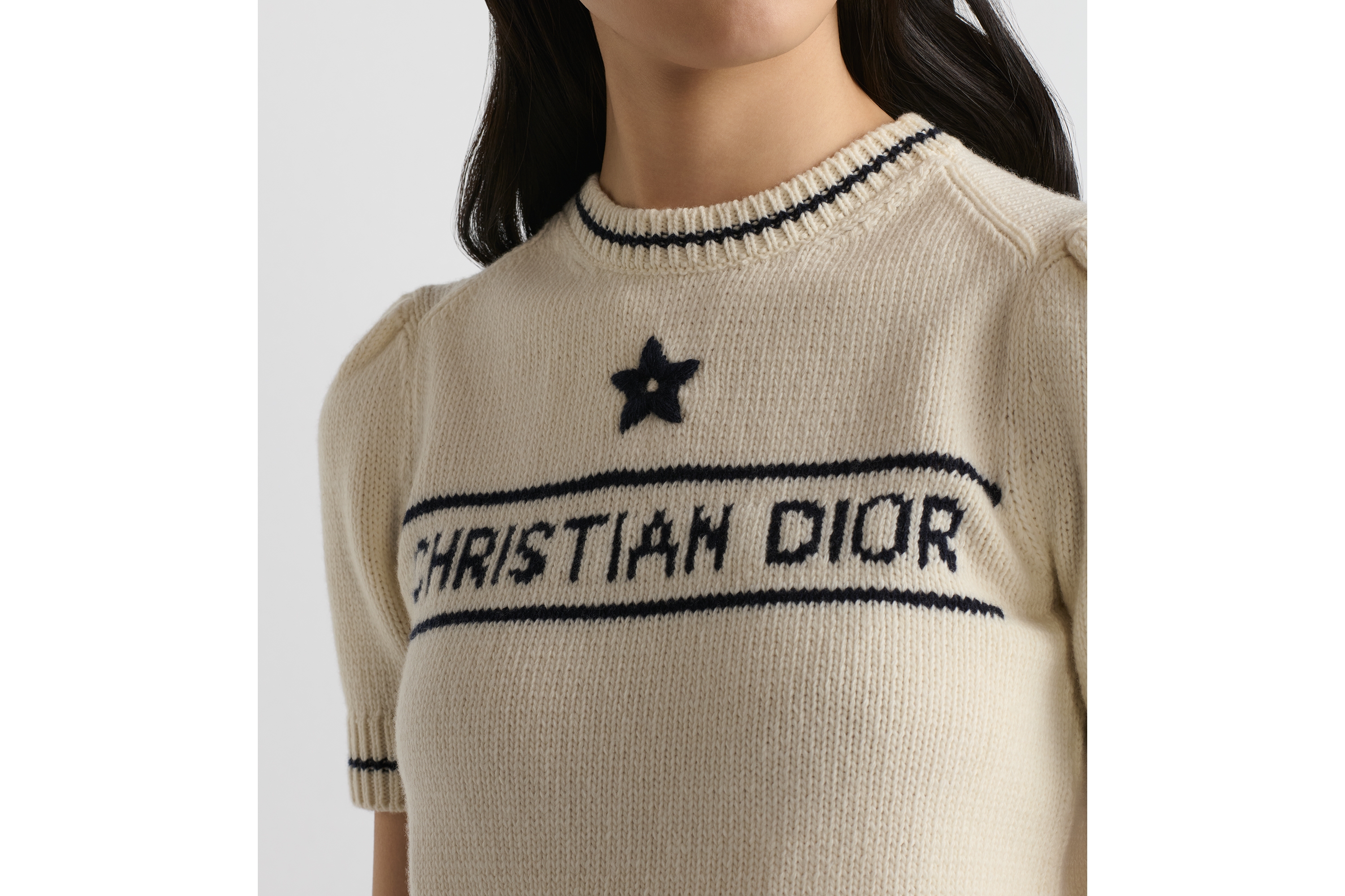 look_image_alt_prefix Trui met korte mouwen Gebreid van ecru wol en kasjmier E12