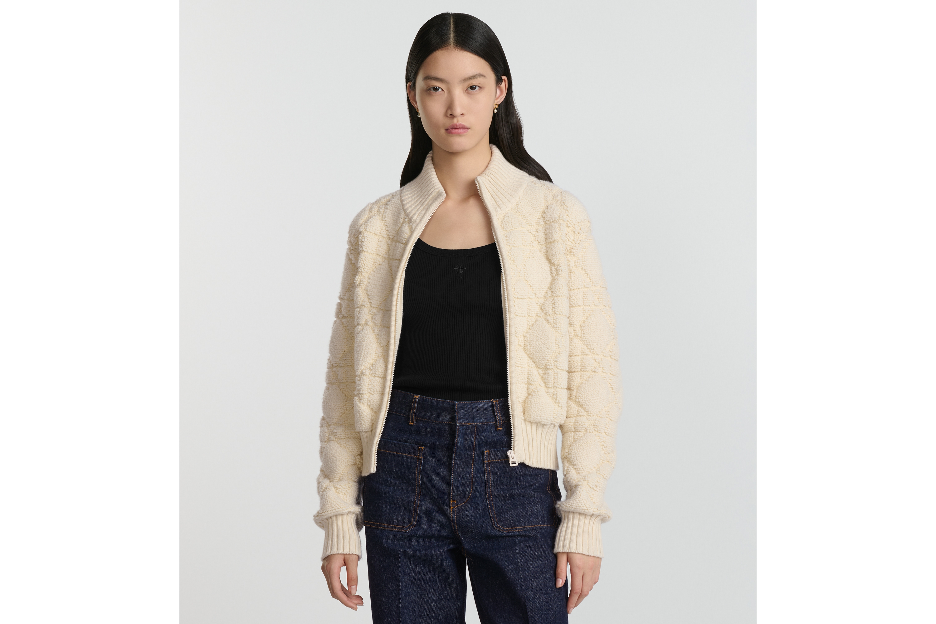 Macrocannage Zipped Cardigan