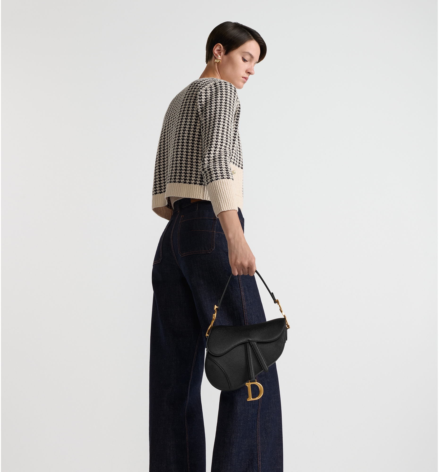 Saddle Bag with Strap Black Grained Calfskin DIOR