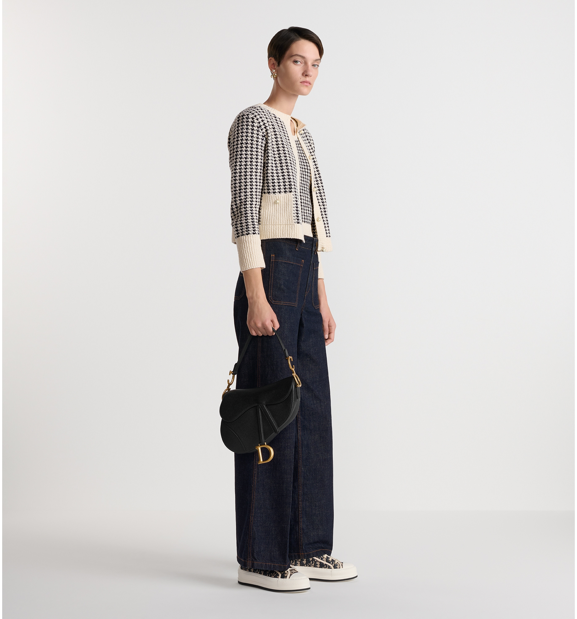 Saddle Bag with Strap Black Grained Calfskin DIOR