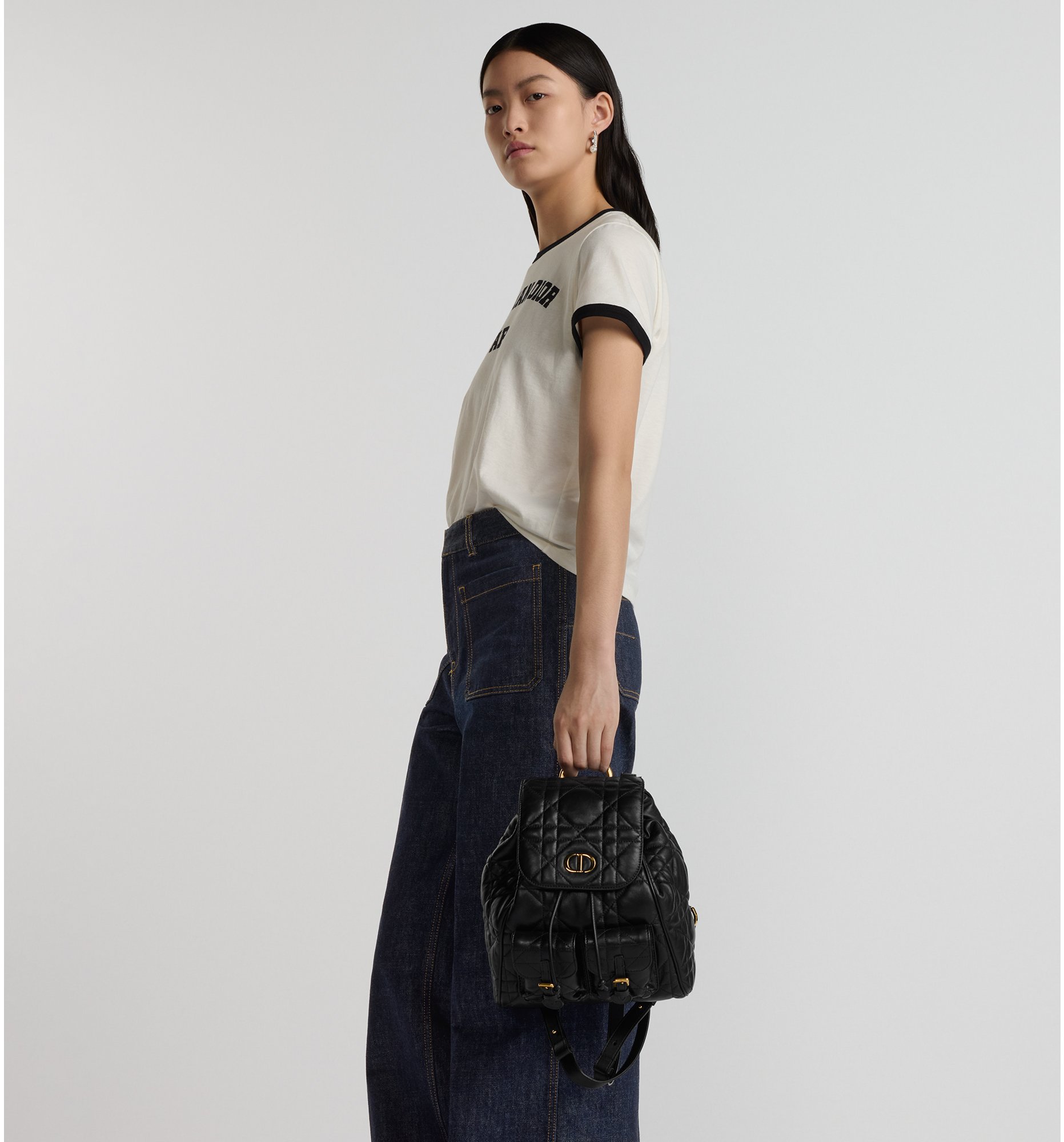 aria_look Medium Dior Caro Backpack Three quarter back view