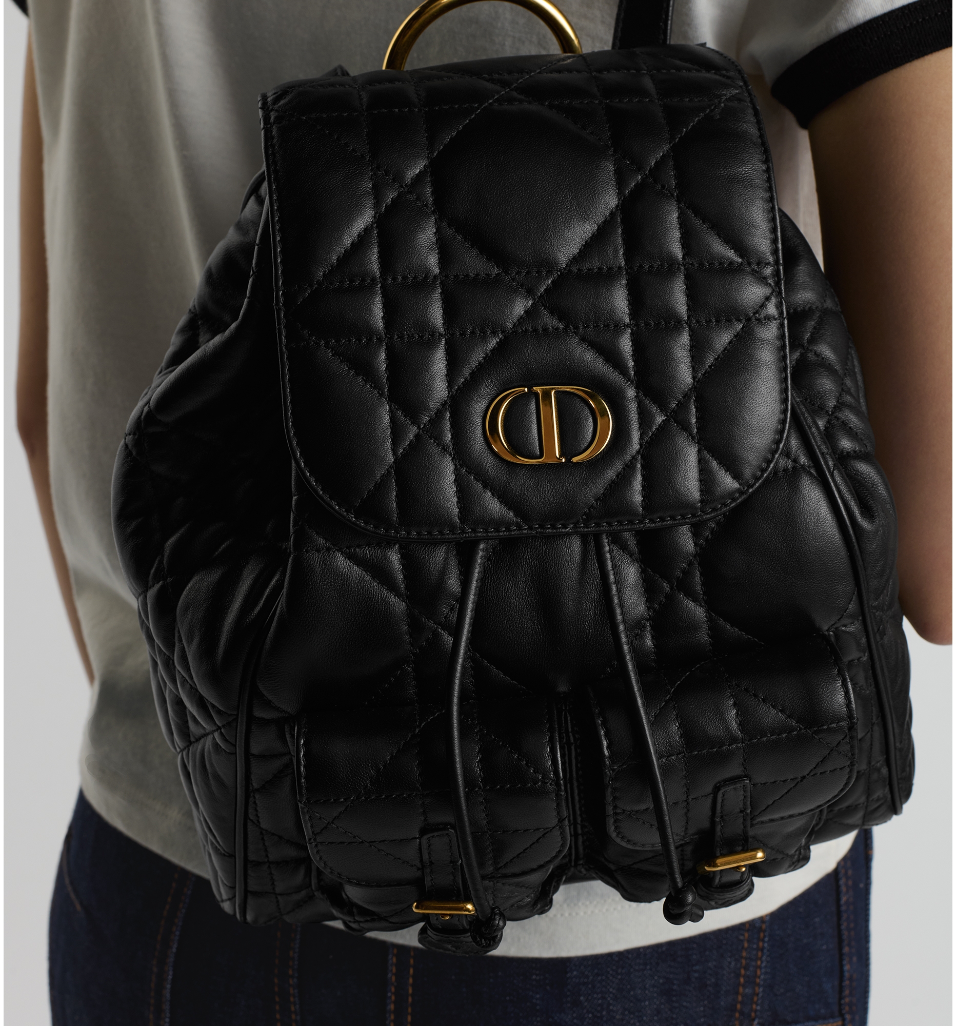 DIOR Medium Dior Caro Backpack Black Macrocannage Lambskin Women