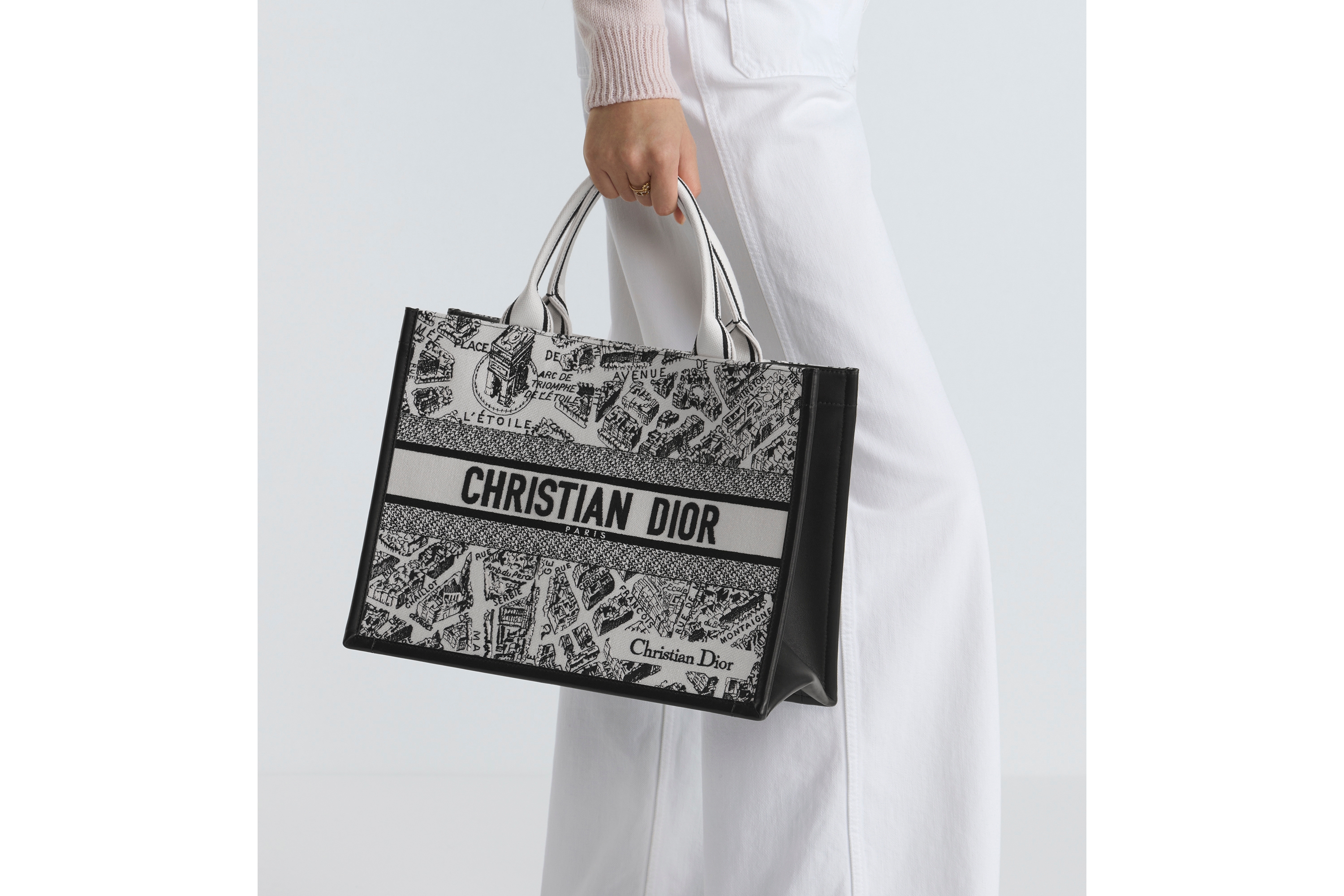 Medium Dior Book Tote White And Black Plan De Paris Embroidery With 