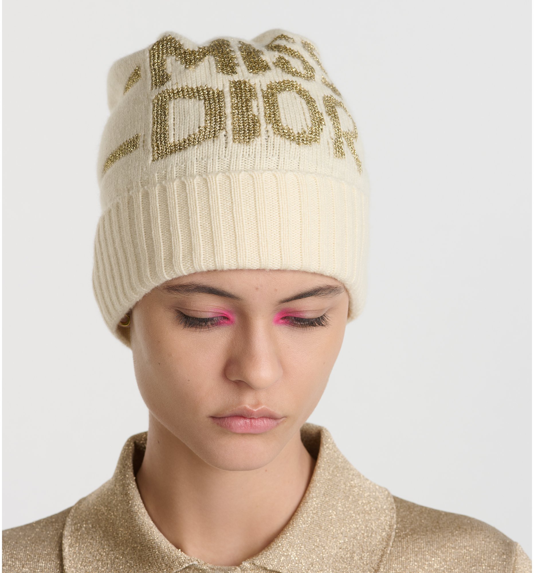 Шапка бини Miss Dior Graffiti DiorAlps Смесовый кашемир цвета экрю и ...