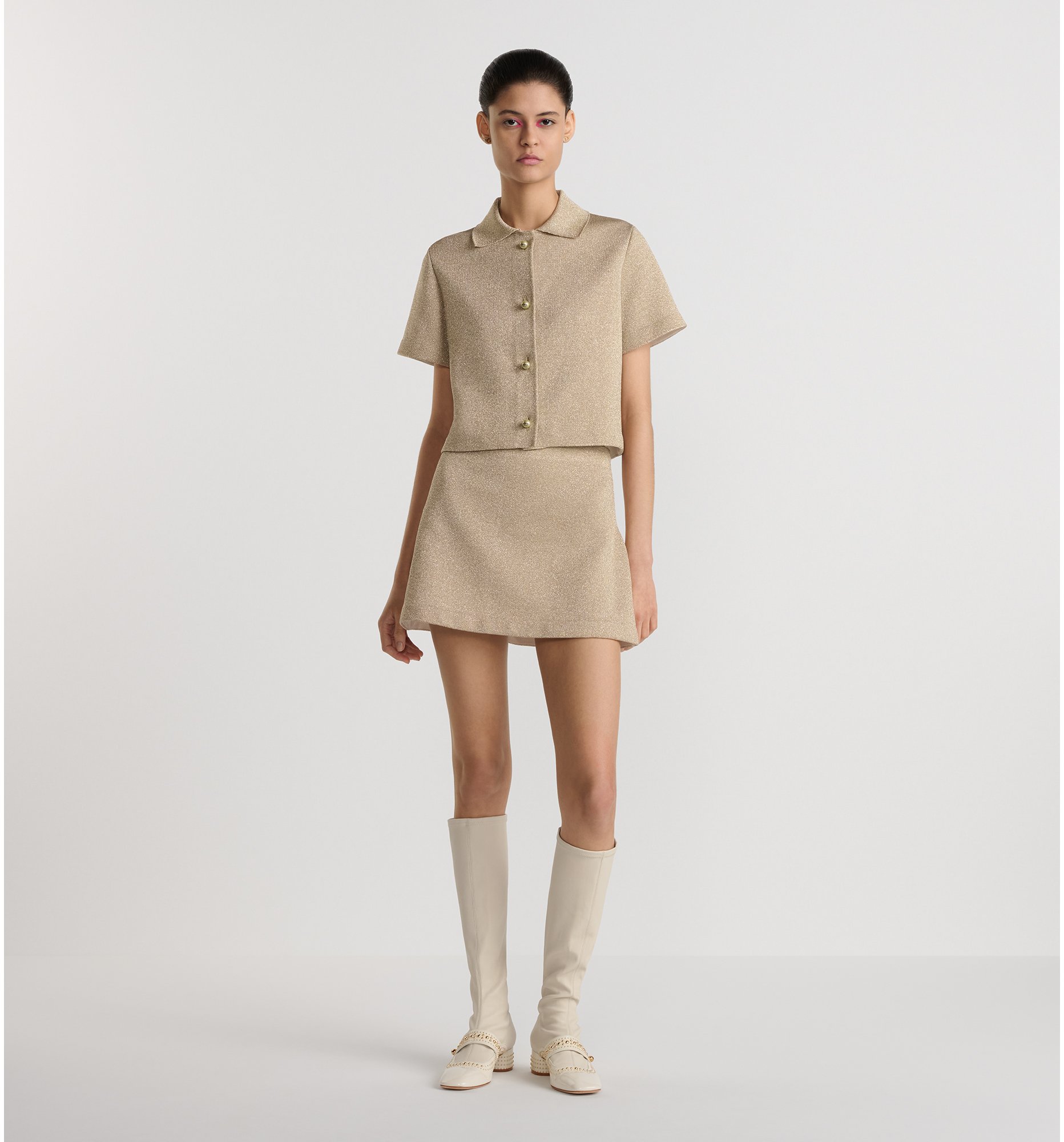 aria_look Mini jupe Dior Or Vue de face