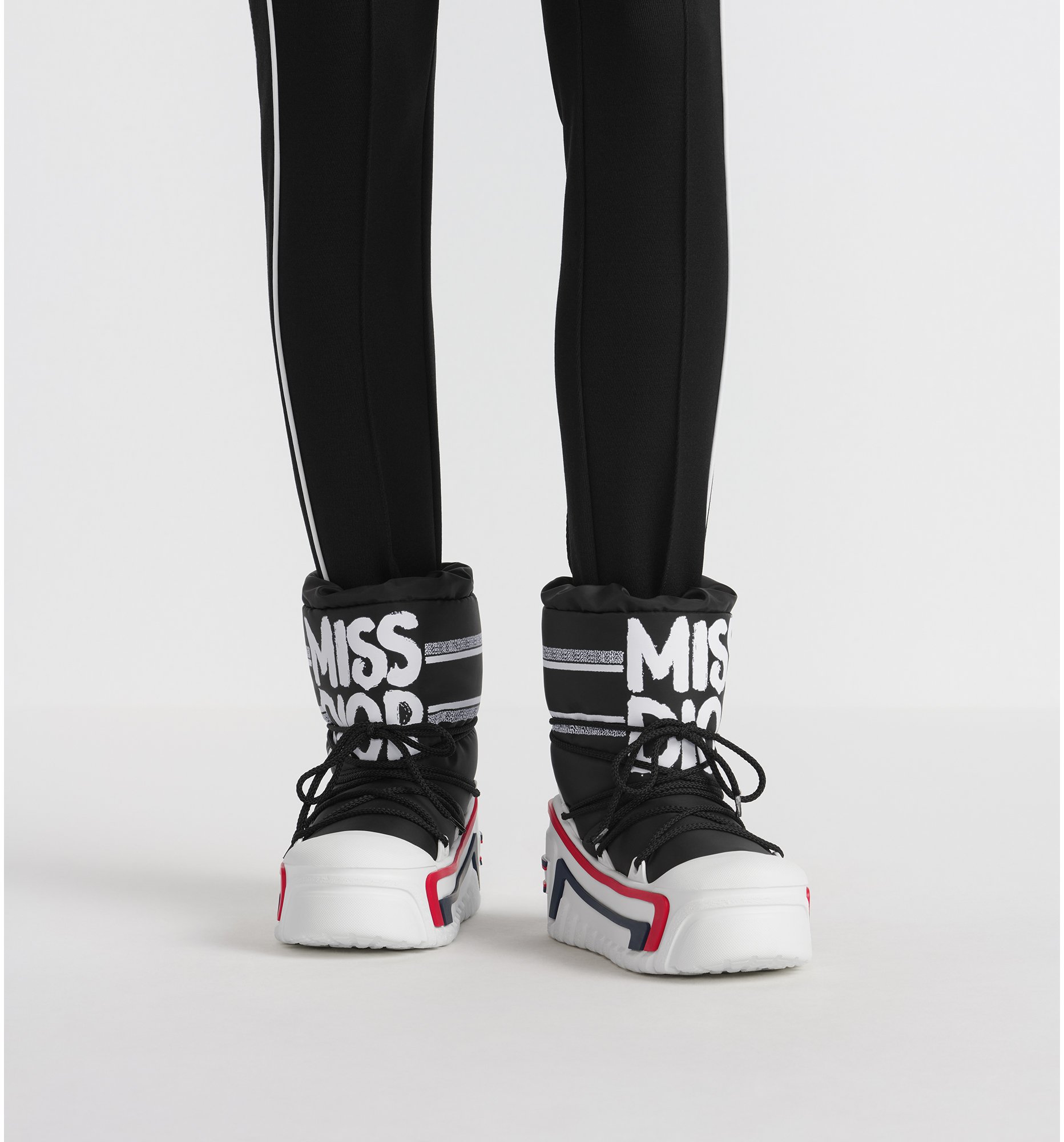 DiorAlps Apres Ski Boot Black Shiny Nylon Printed with White Miss Dior Graffiti Motif DIOR