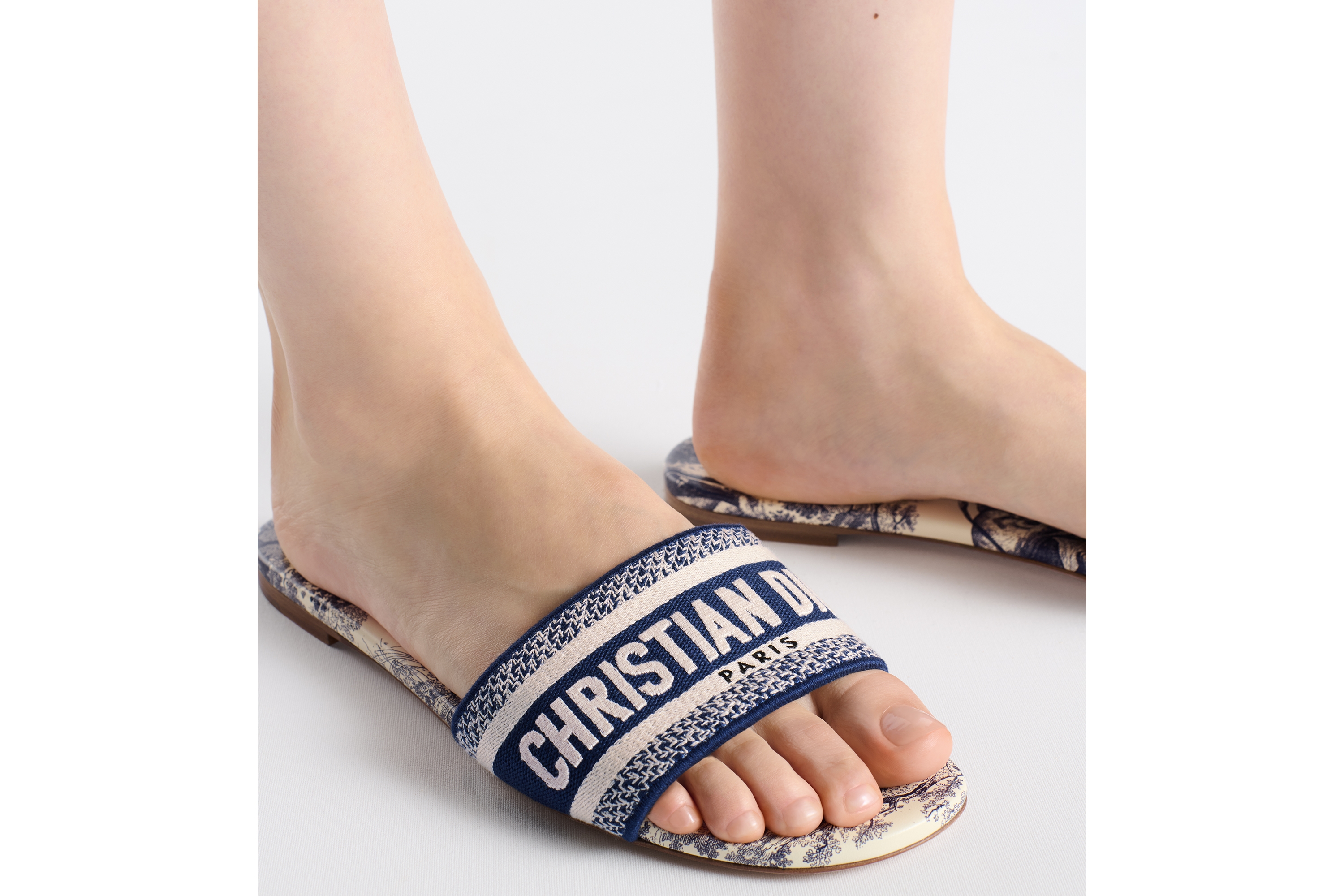 Look Dway Slide Vibrant Blue Embroidered Cotton and Toile de Jouy Motif E15