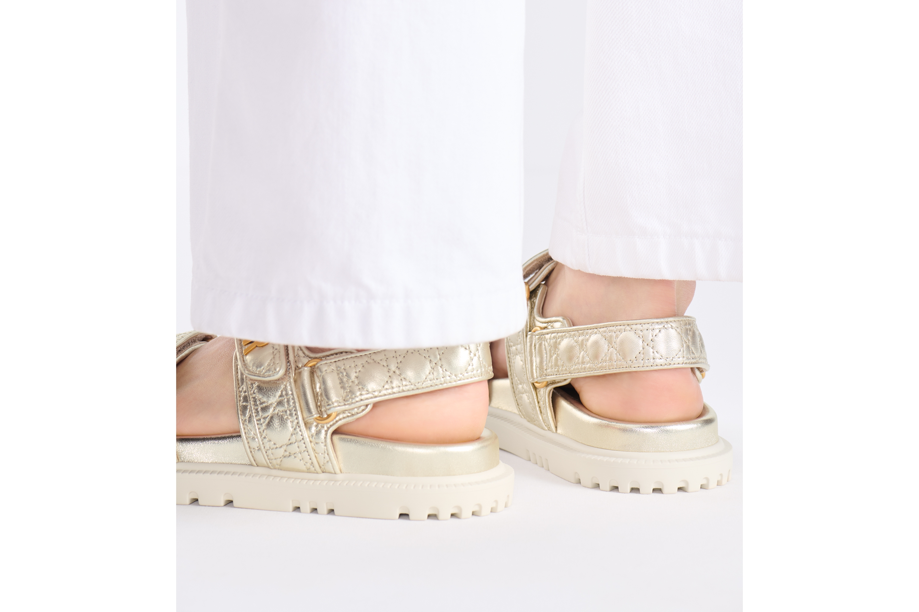 Look Dior Or Dioract Sandal Gold-Tone Laminated Sheepskin with Quilted Cannage Motif E16